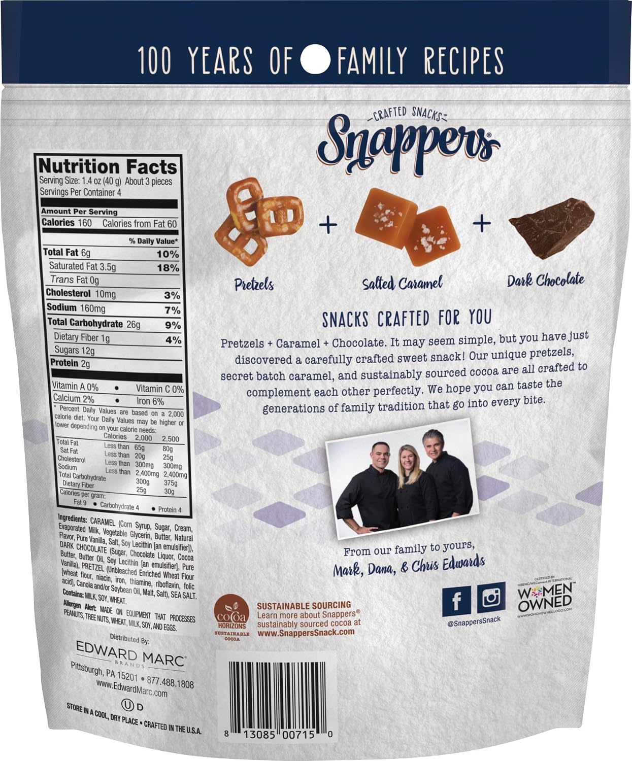 Edward Marc Snappers Sweet Caramel & Pretzels Cluster - Crunchy Pretzel Snack With Milk Chocolate For Adults And Kids - 6 oz (pack of 1)