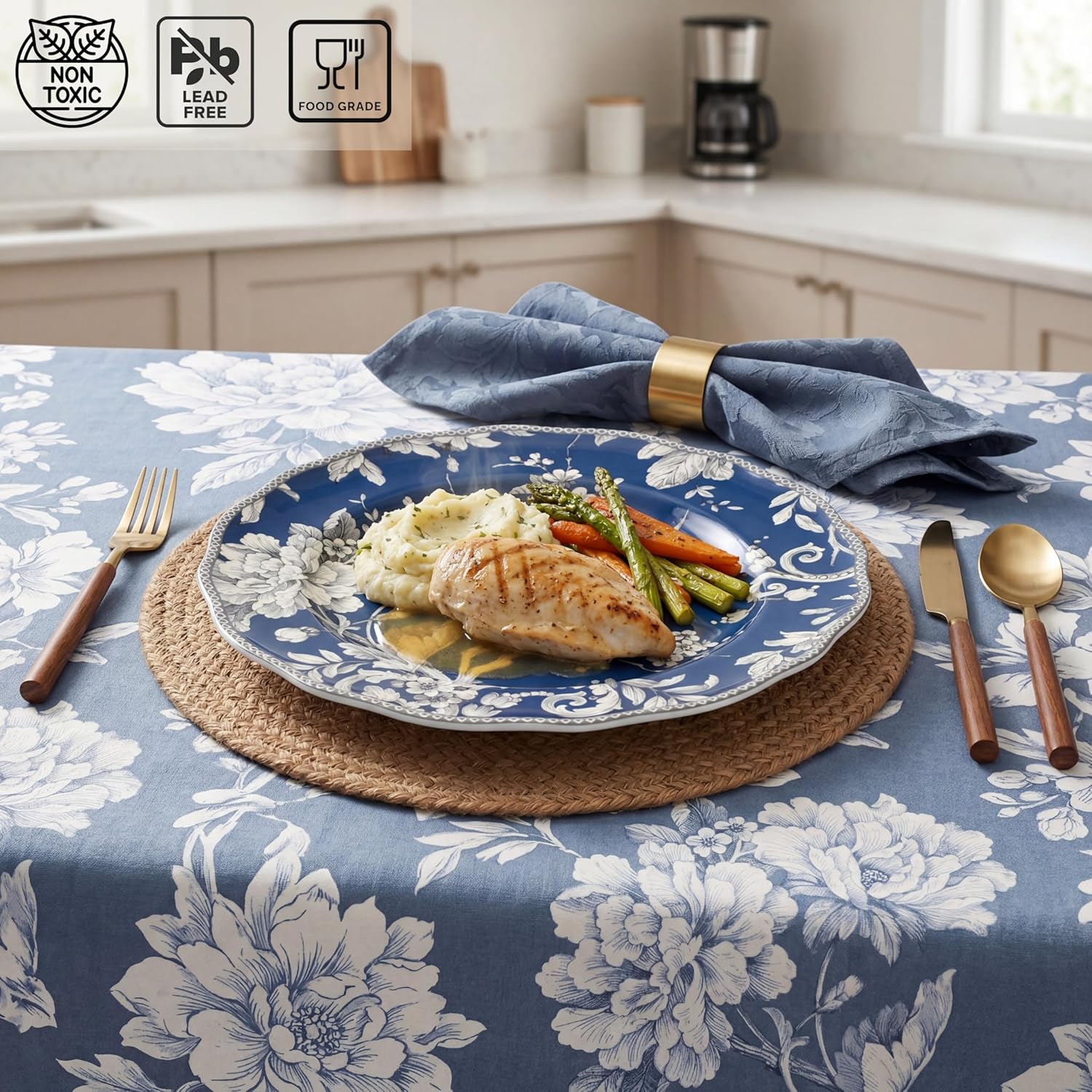 222 Fifth Adelaide 16-Piece Black Porcelain Dinnerware Set – Service for 4, Featuring Hand-Applied Romantic Woodland Bird Design