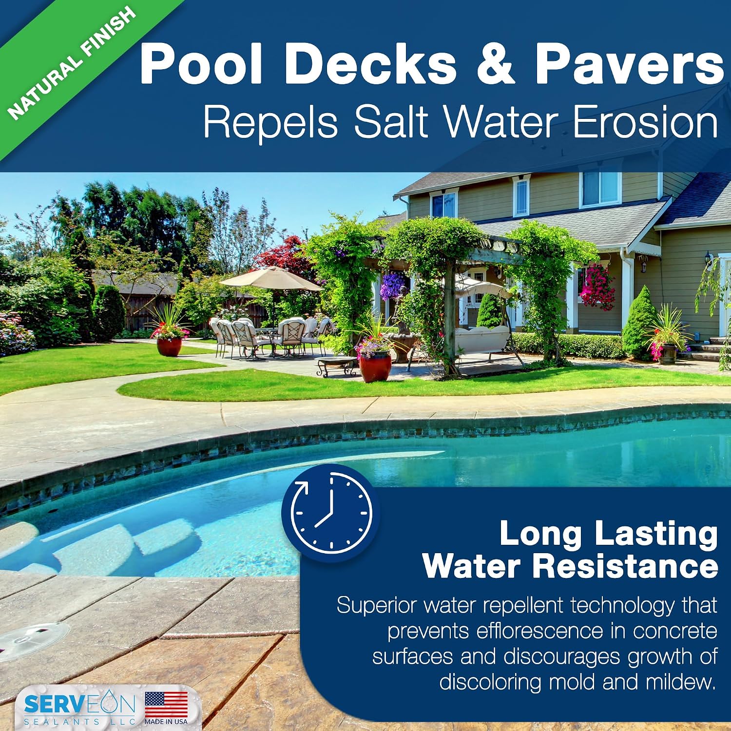 Concrete Driveway Sealer Densifier (Clear Natural Finish) 1 Gal | Serveon Sealants Commercial Grade Outdoor Indoor Waterproof Sealant, Protects Pavers, Sidewalks Pools, Made in USA, H2100