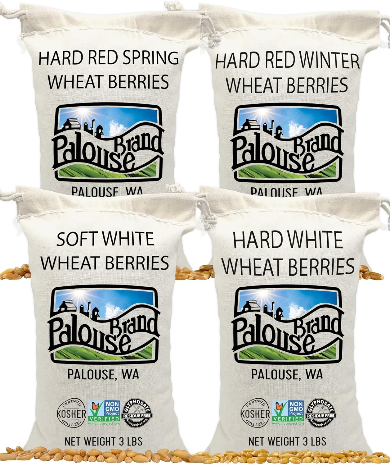 Palouse Brand Certified Glyphosate Residue Free Soft White Wheat Berries | 5 LBS | Family Farmed in Washington State | Non-GMO Project Verified | Kosher | Field Traced