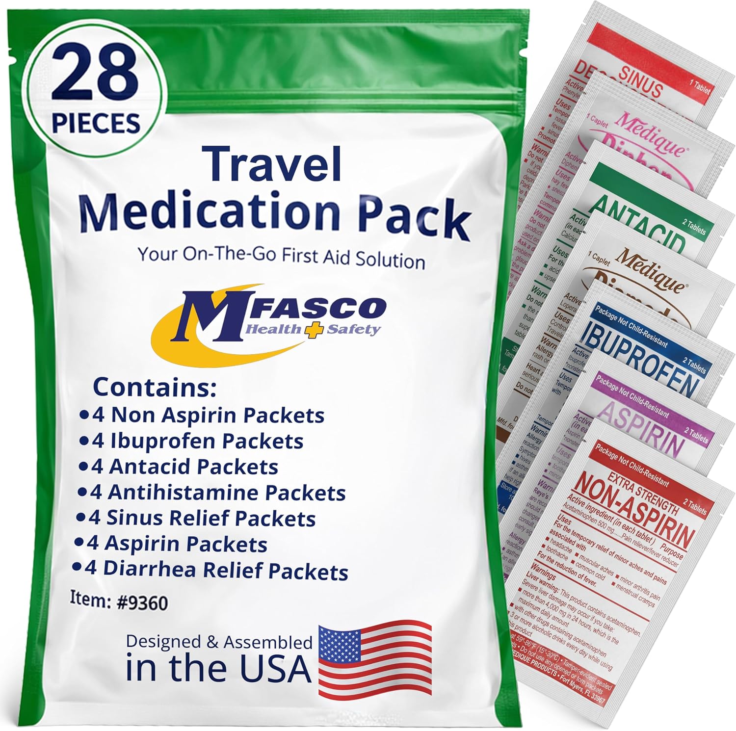 MFASCO Antiseptic Wound Care Travel Pack | 39 Piece First Aid Kit Refill | BZK, Antiseptic Wipes, Sting Relief, Wound Ointment | Essential First Aid Supplies | Refill Personal First Aid Kits