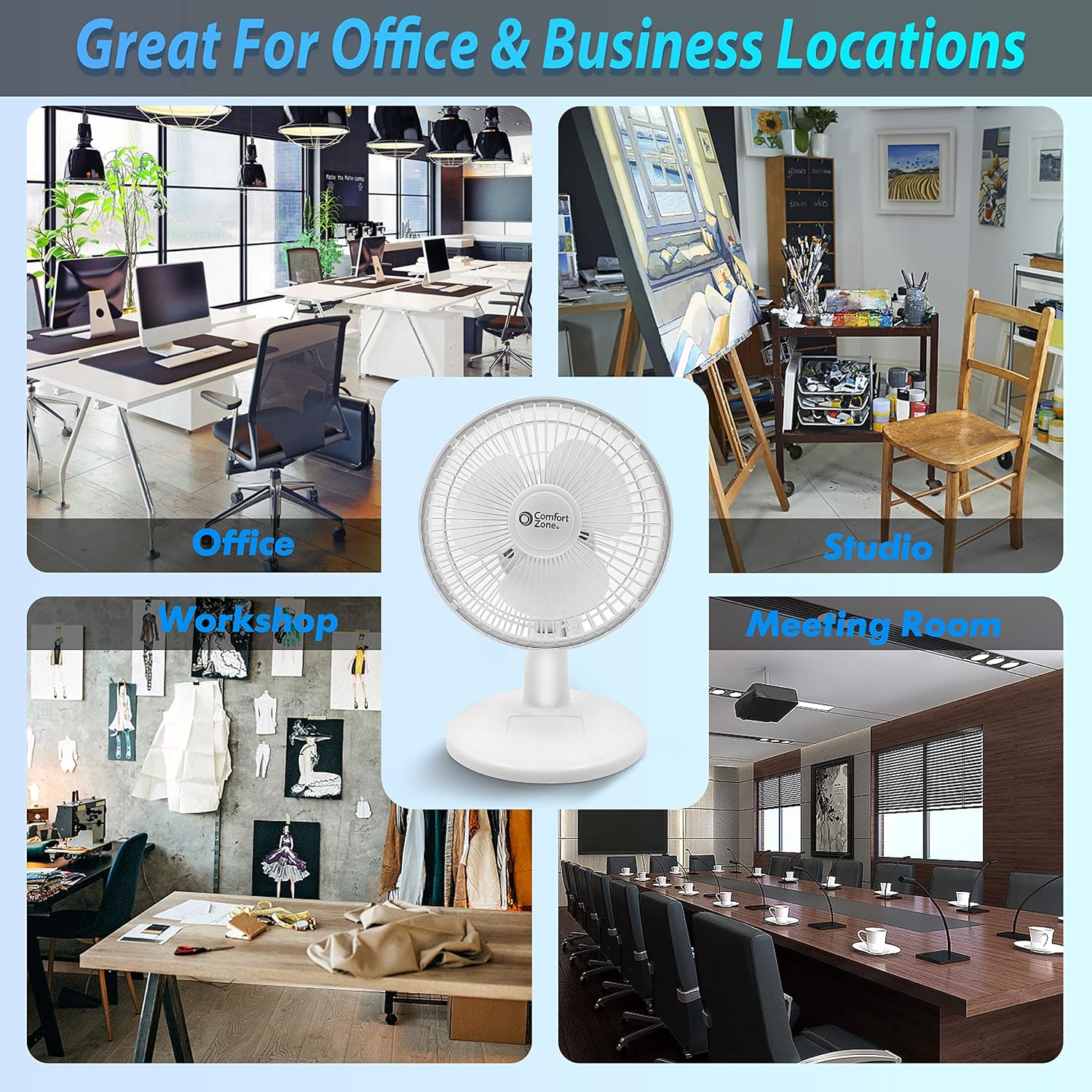 Comfort Zone CZ6D 6" Quiet Portable Indoor 2-Speed Desk Fan with Clip and Fully Adjustable Tilt in White