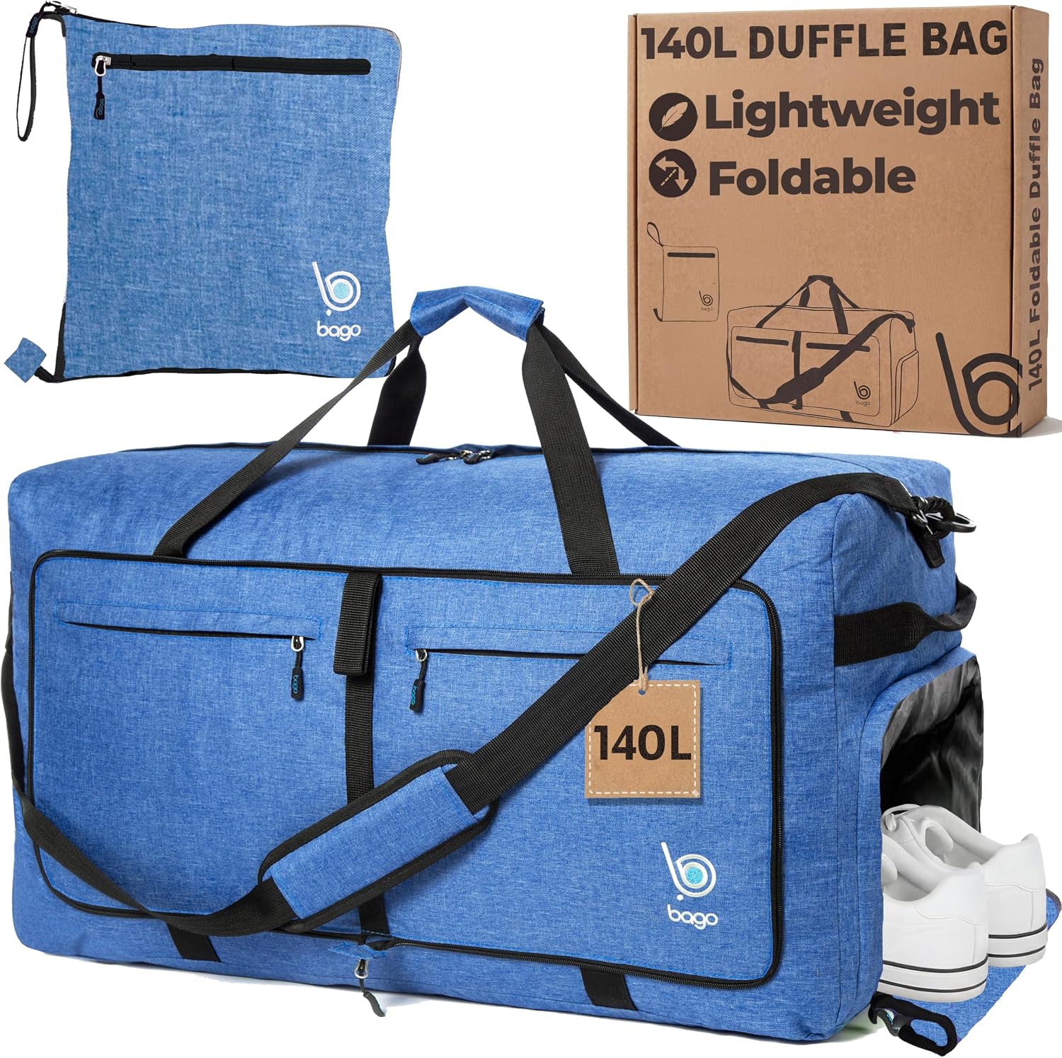 Bago Large Duffle Bag for Travel Women & Men. Durable Lightweight Foldable Travel Duffel Bags For Traveling Women. 80L Duffle Bags For Overnight Bag With Shoe Compartment Collapsible Weekender duffel