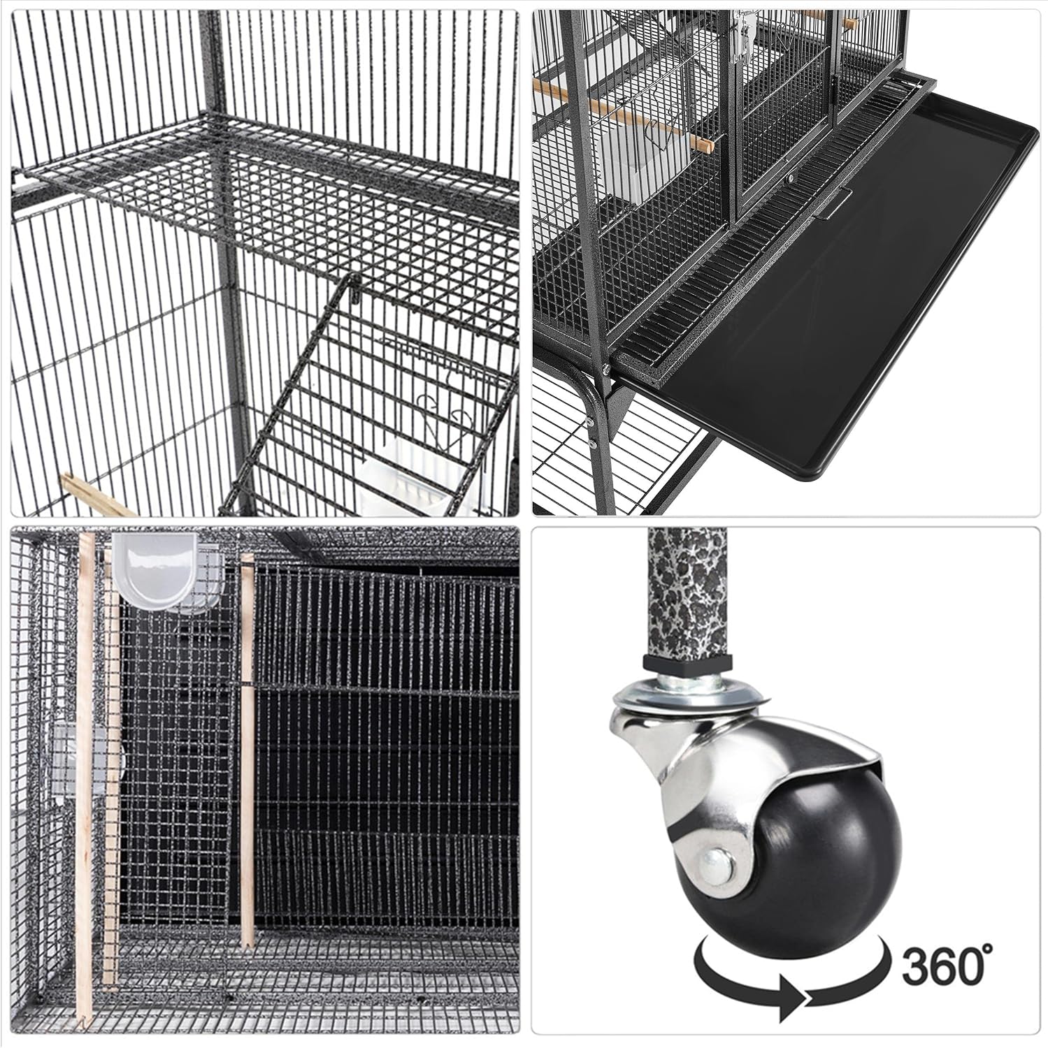 Yaheetech 69" Large Bird Cage for Parakeets, Budgies, 3-Tier Flight Cage | Detachable Rolling Stand, Easy Cleaning Slide-out Tray, Multi-door Access, 0.4'' Bar Spacing, Free Accessories