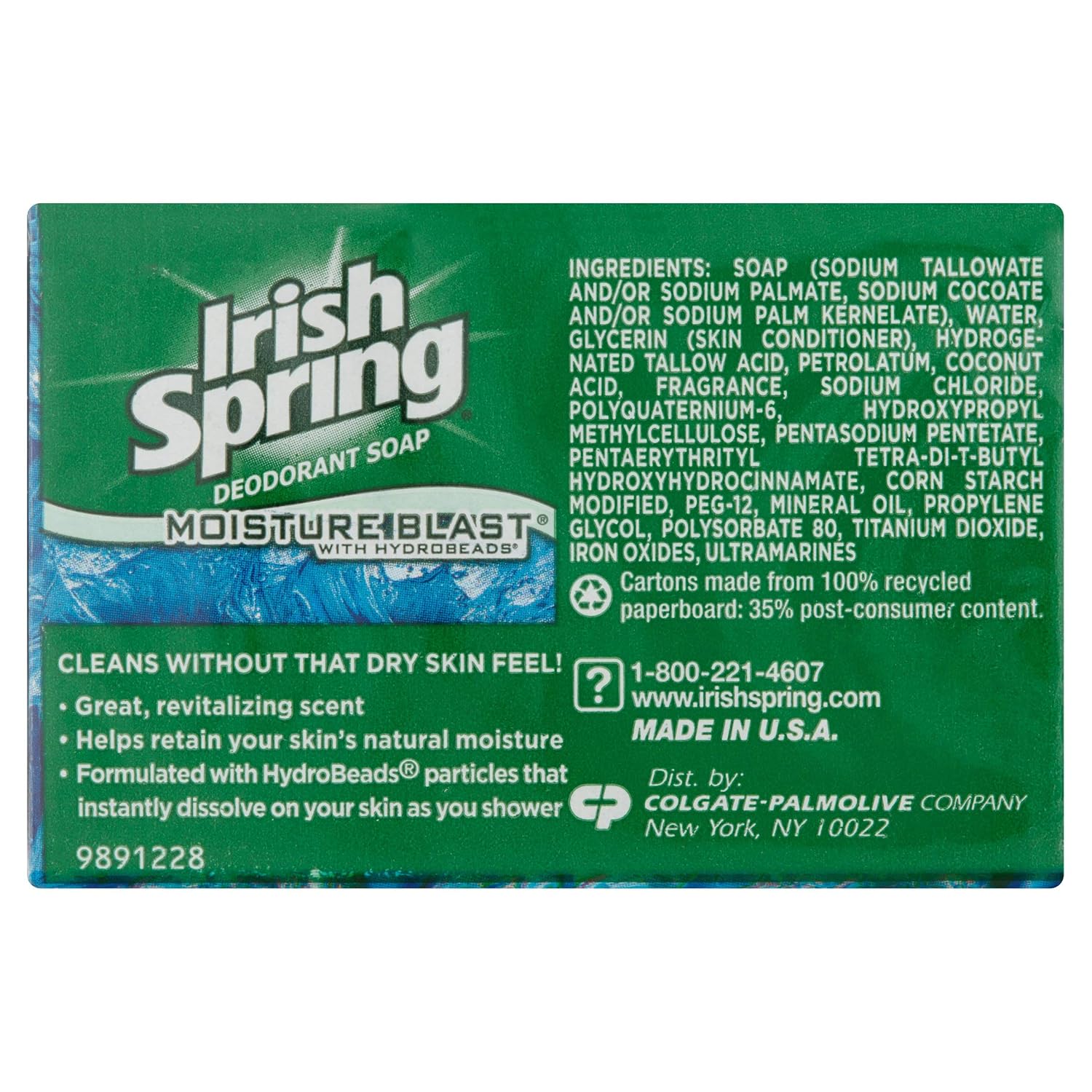 Irish Spring Deodorant Soap, Moisture Blast, 3.7 Ounce (Pack of 3)