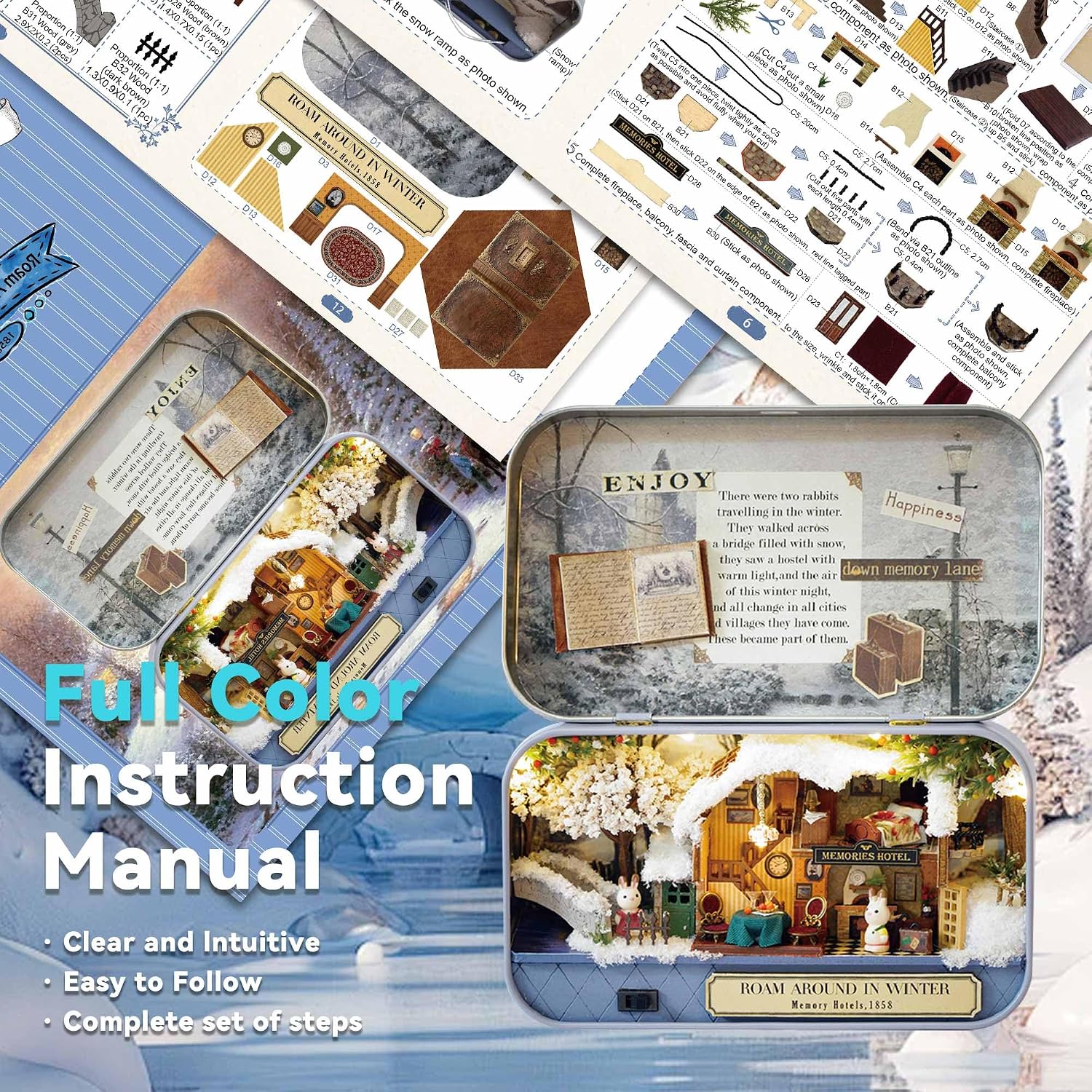 Flever Dollhouse Miniature DIY House Kit Creative Room with Furniture and Cover for Romantic Valentine's Gift(Happy Corner)
