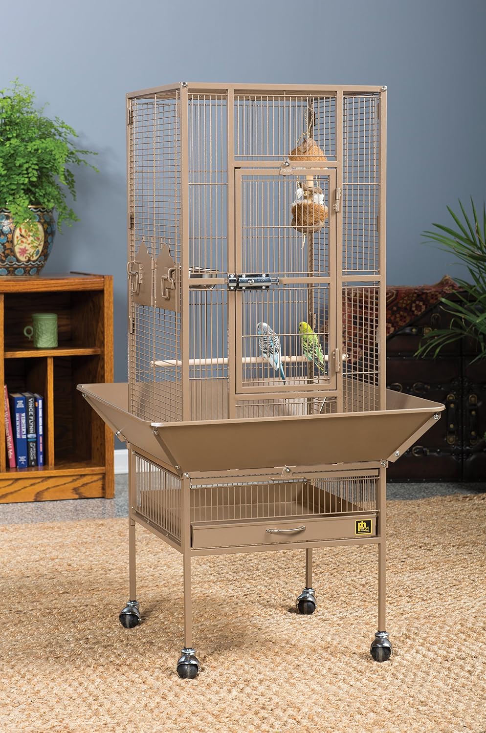 Prevue Pet Products Steel Bird Flight Cage with Wheels - Black, Large | Large Birdcage for Parakeets, Canaries, Finches, Cockatiels, Lovebirds, & Green Cheeks, Metal Standing Birdcage