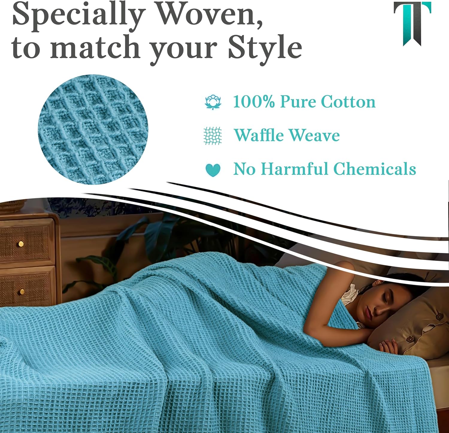 Tex Trend 100% Cotton Waffle Weave Blanket Queen Size - Soft, Breathable Cooling Blanket for Bed, Lightweight Cozy Summer & Spring Bedding, Grey, 90x90