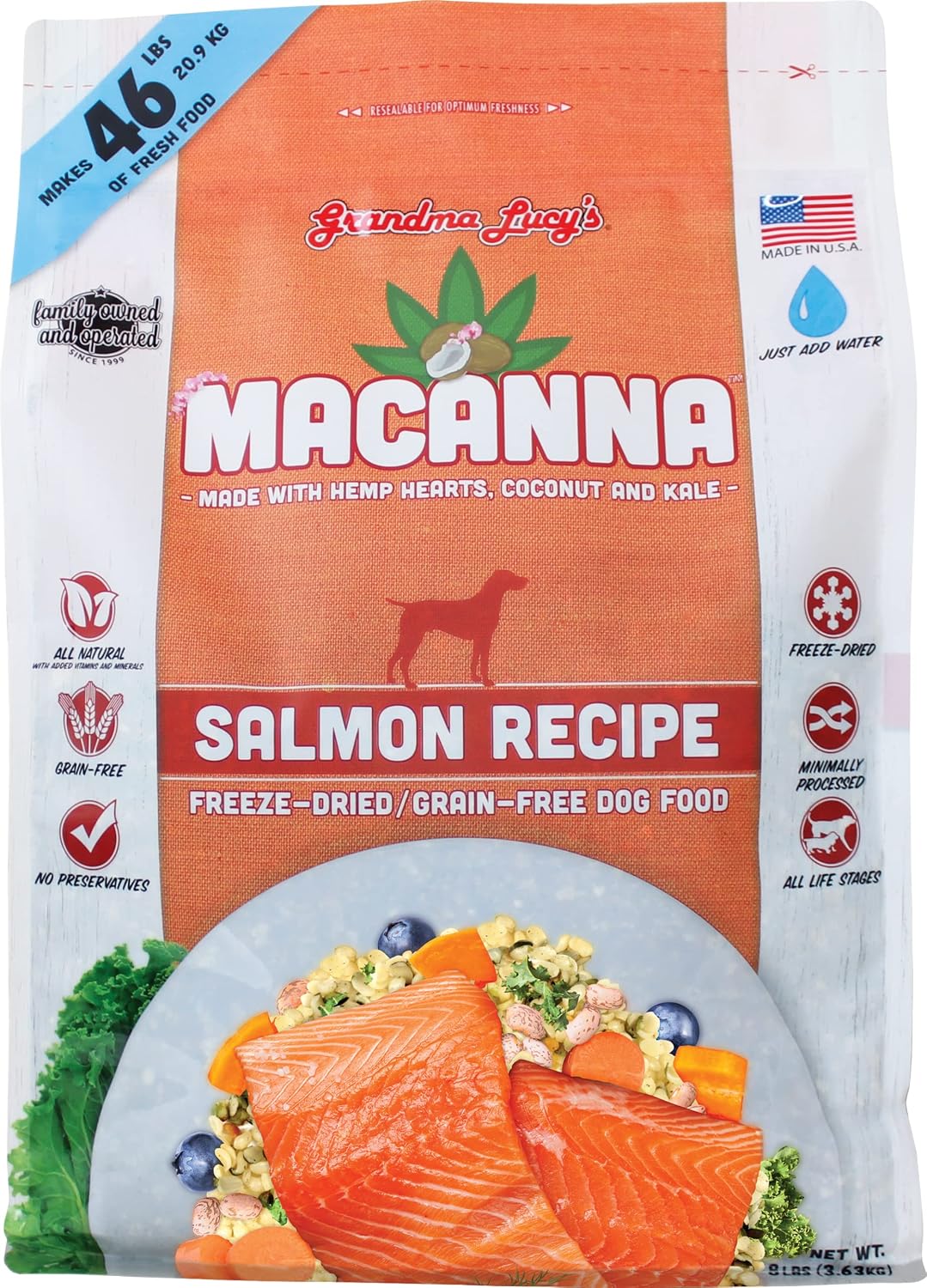 Grandma Lucy's Macanna Dog Food, Grain Free and Freeze-Dried - Salmon Recipe, 3Lb Bag
