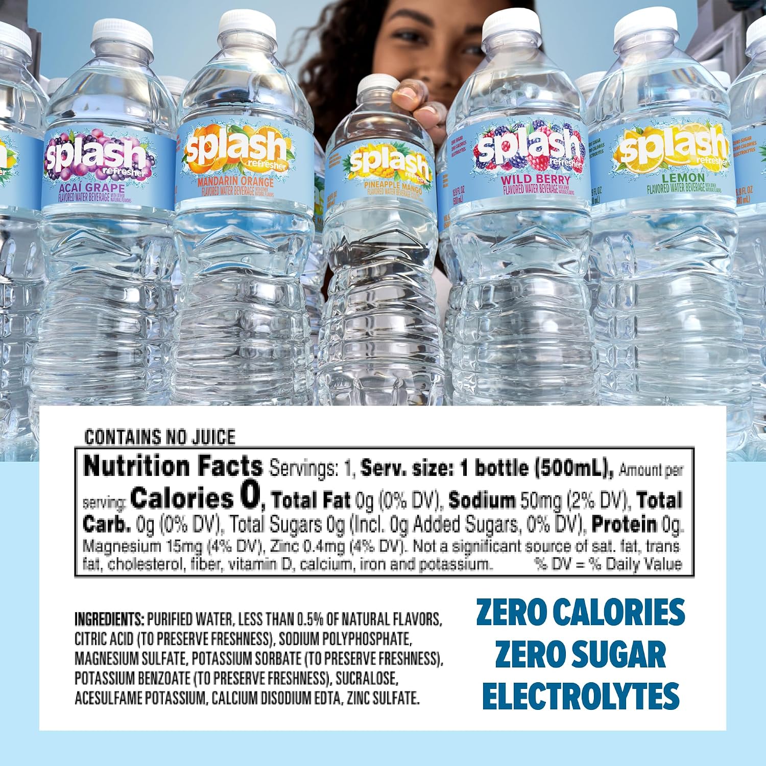 SPLASH REFRESHER Flavored Water Bottles, Mandarin Orange - 6 Pack | Refreshing Flavored Bottled Water with Electrolytes - Zero Sugar & Zero Calories - 16.9 Fl Oz