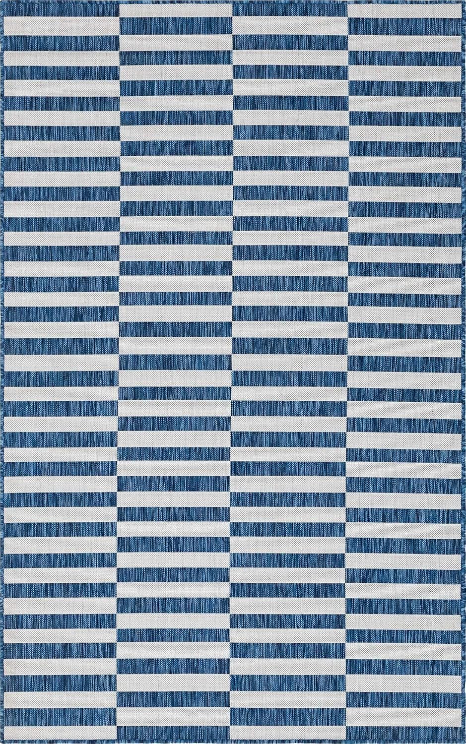 Unique Loom Outdoor Striped Collection Area Rug - Striped (7' 1" x 10' Rectangle, Taupe/Ivory)