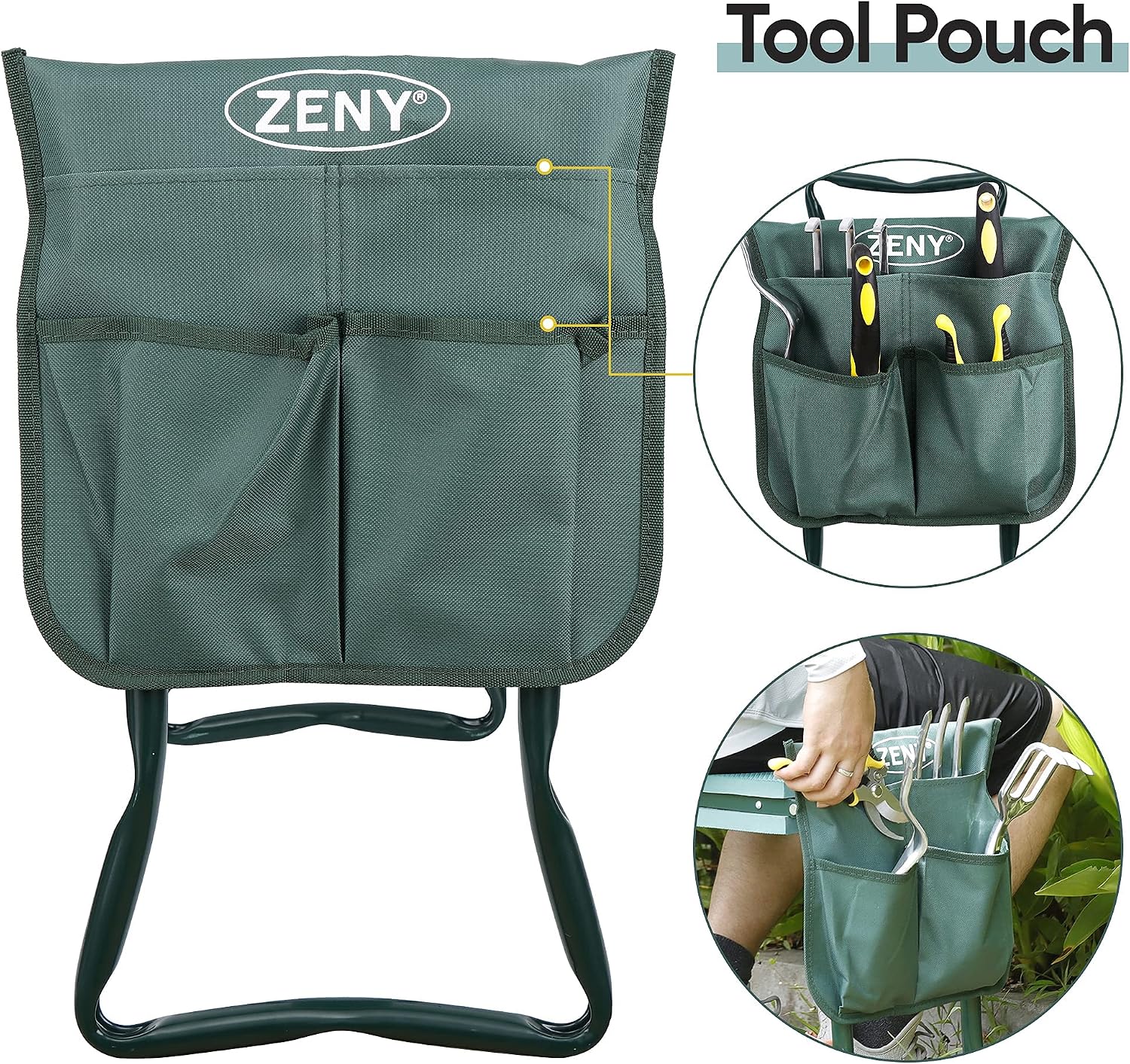 ZENY Folding Garden Kneeler Seat Gardening Workseats Portable Garden Bench Stool with Thicken Foam Kneeling Pad and Tools Pouch