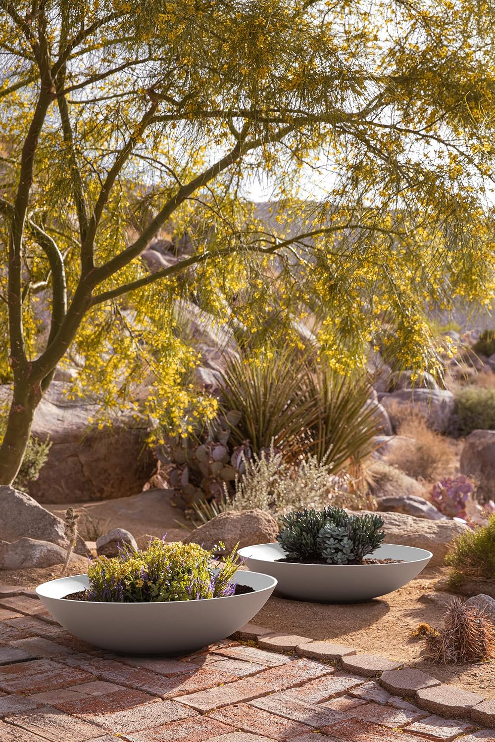Veradek Mason Series Lane Bowl - Large Outdoor Bowl Planter | Made From a Durable Plastic-Stone Composite With Pre-Drilled Drainage Holes. Modern Patio/Tabletop Décor