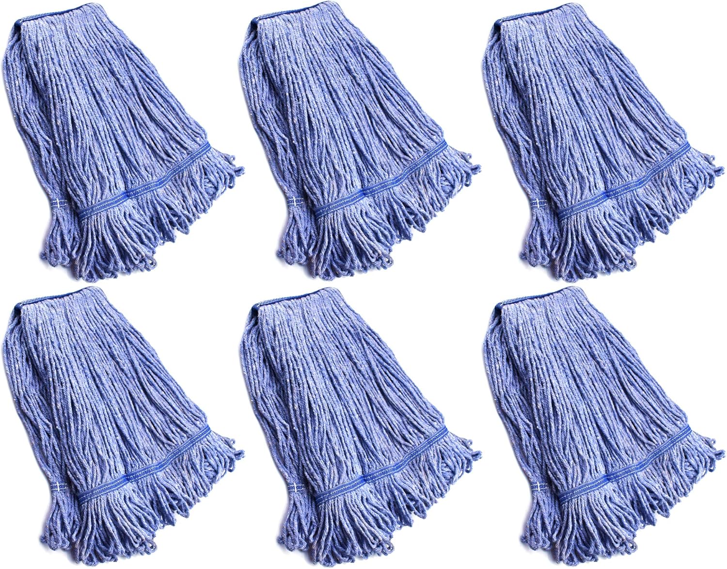 String Mop Heads Replacement Heavy Duty Commercial Grade Blue Cotton Looped End Wet Industrial Cleaning Mop Head Refills (4, Medium)