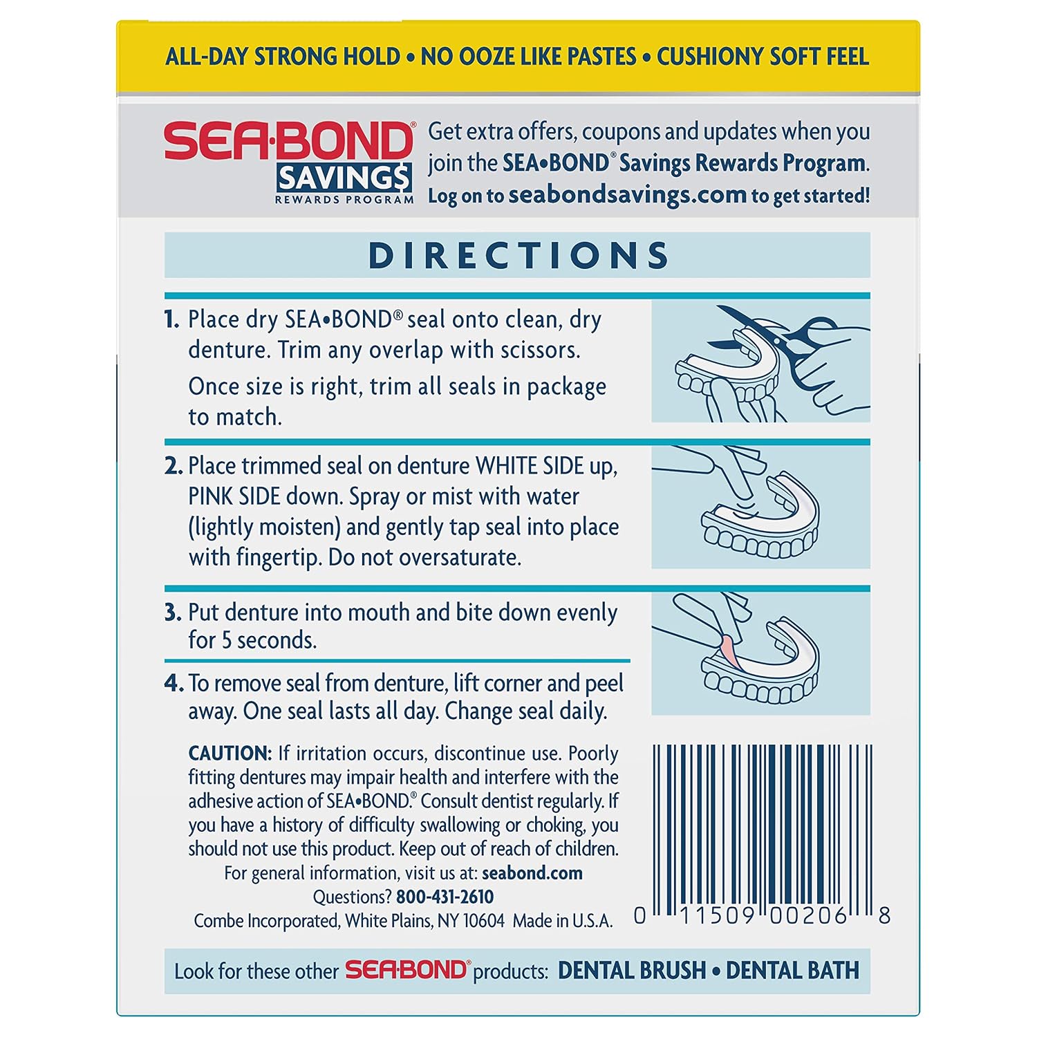 SEA BOND Denture Adhesive Seals, Original, Uppers, 30 Count (1 Pack) | Zinc-free denture adhesive seals for all-day hold. Soft cushiony seal without mess or ooze. Provides comfort and confidence.