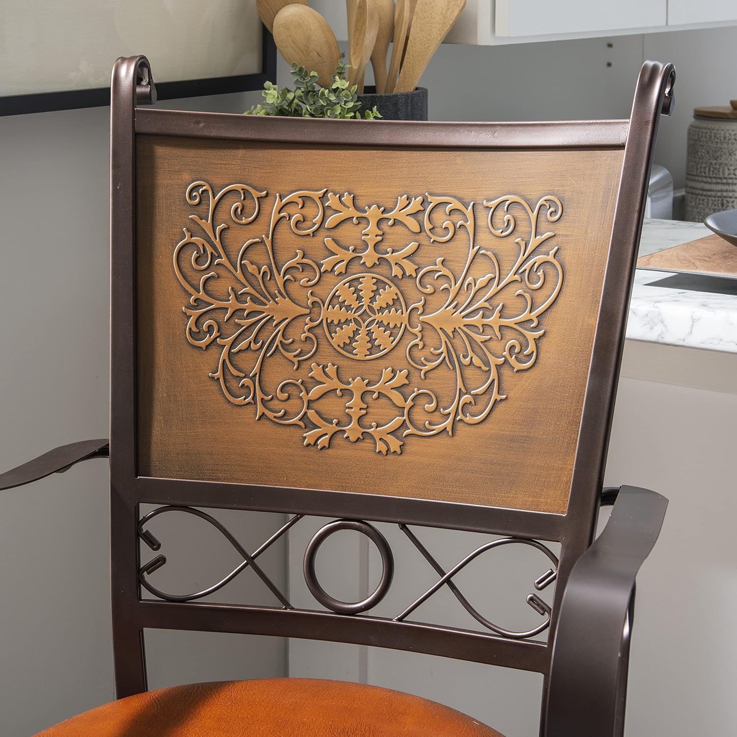 Powell Company Big & Tall Copper Stamped Back Arms by Powell Big and Tall Counter Stool, 24" Seat Height, brown