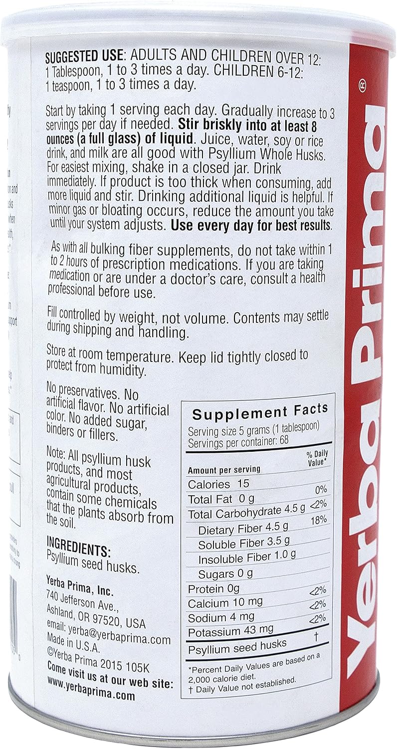 Yerba Prima Psyllium Whole Husks Colon Cleanser, 12 Ounce (Pack Of 3)