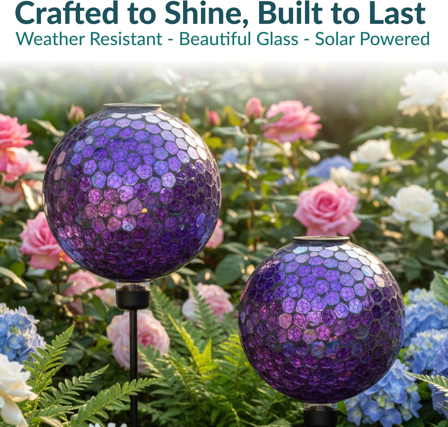 Sunnydaze Solar Gazing Ball for Garden, Mosaic Cool Blooms