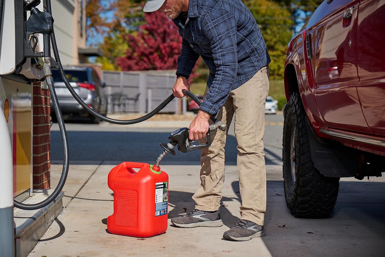 Scepter 1 Gal Gas Can, Spill Proof SmartControl Spout, Spout Extender, Red