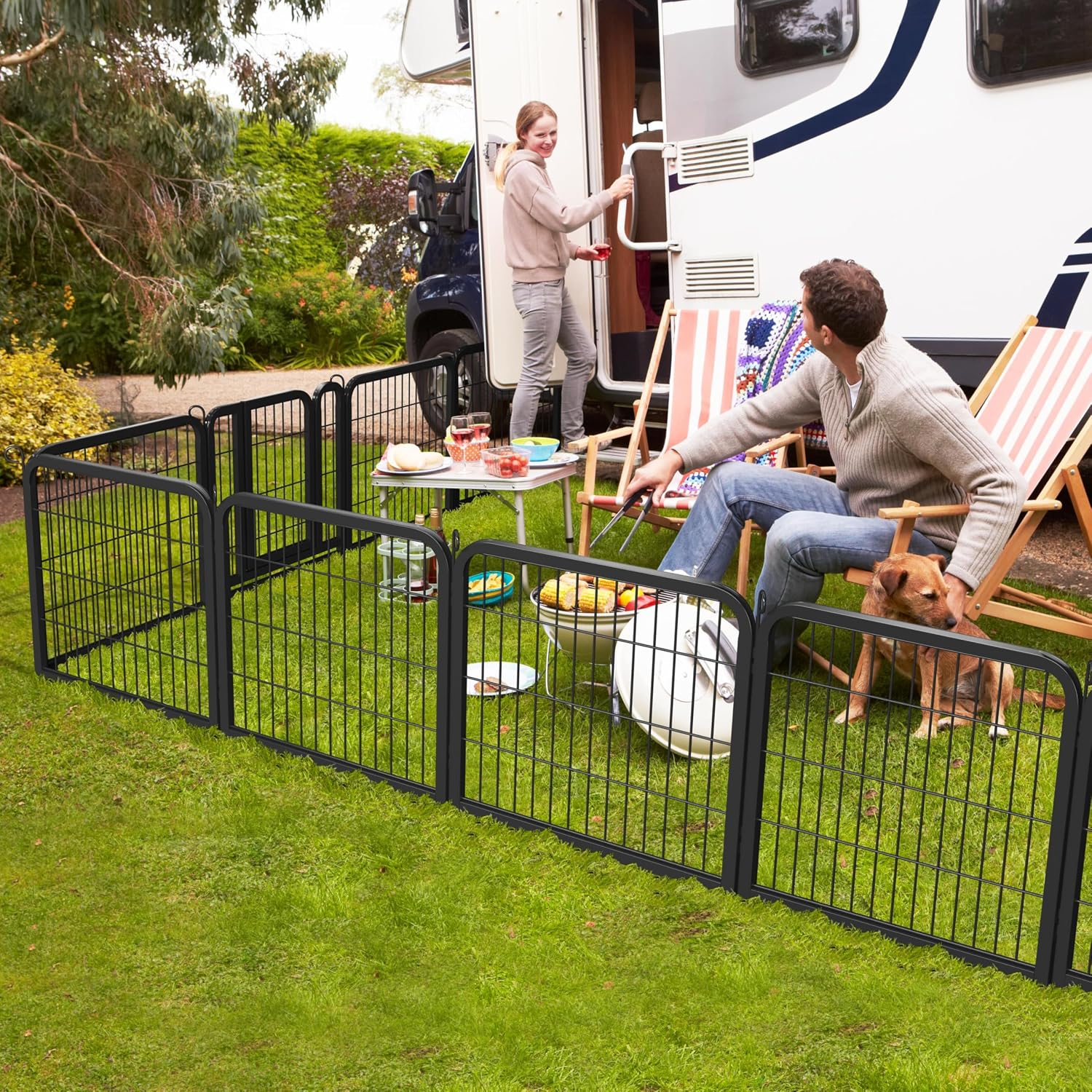 Yaheetech Dog Playpen 24in 16 Panels Pet Fence for Indoor Yard RV Camping | Easy Setup, Heavy Duty Rustproof Frame with Secure Latch Door, DIY Layouts,Foldable Storage, for Puppies & Small Dogs