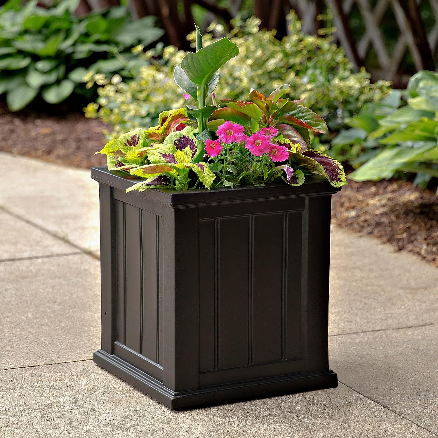 Mayne Cape Cod 14in Self-Watering Square Planter, Black | Self-watering, All season, Fade resistant, Double-wall design, 15-year warranty