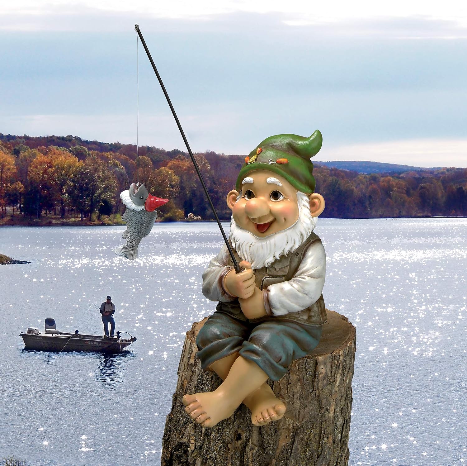Design Toscano Frederic the Little Fisherman of Avignon Boy Fishing Garden Statue, 15 Inch Tall, Cast Stone Resin, Two Tone Stone Finish