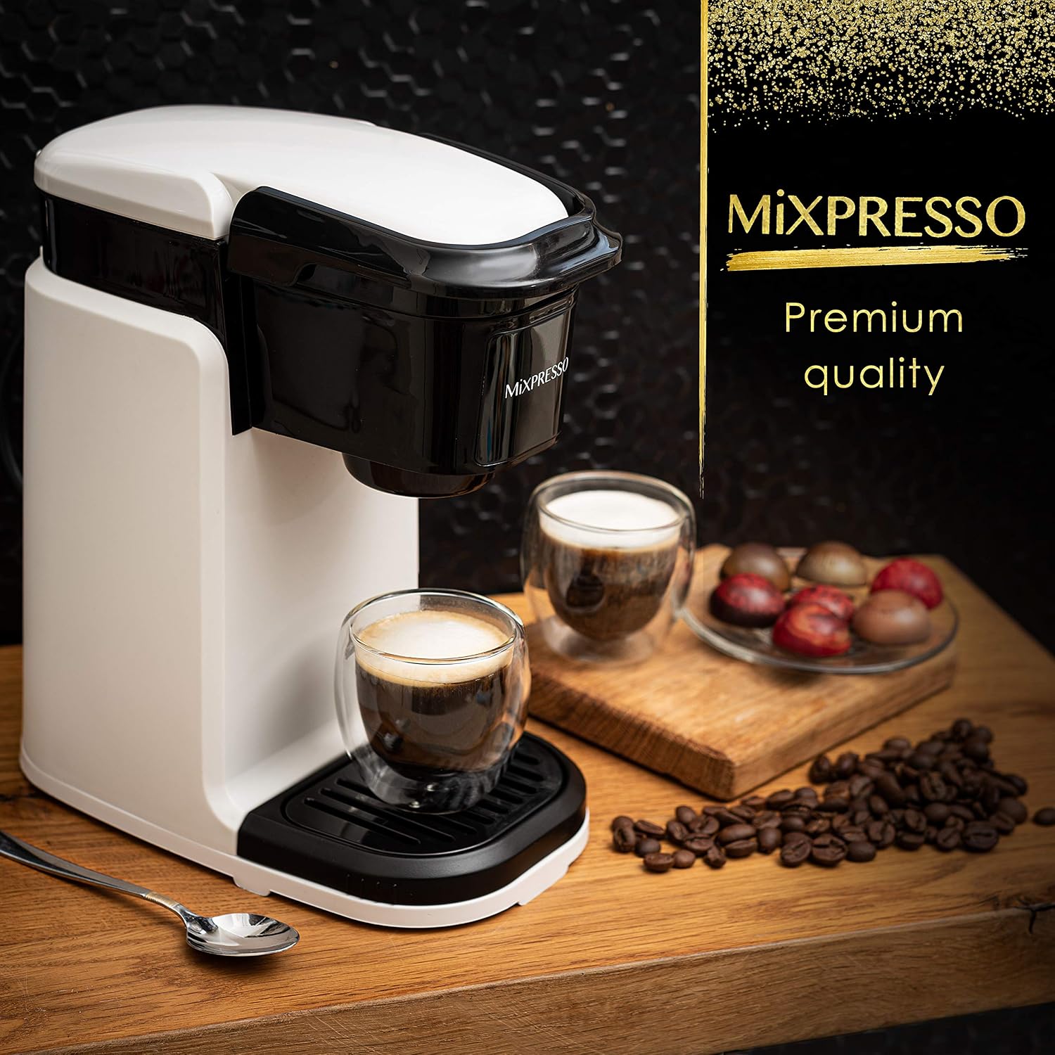 Mixpresso Single Serve Coffee Maker K Cup Coffee Maker for K Pods & Grounds | Compact 800W White Coffee Machine with 14 Oz Water Tank, Fast Brew & Auto Shut-Off, Small Design for Travel RV, Office& Dorm