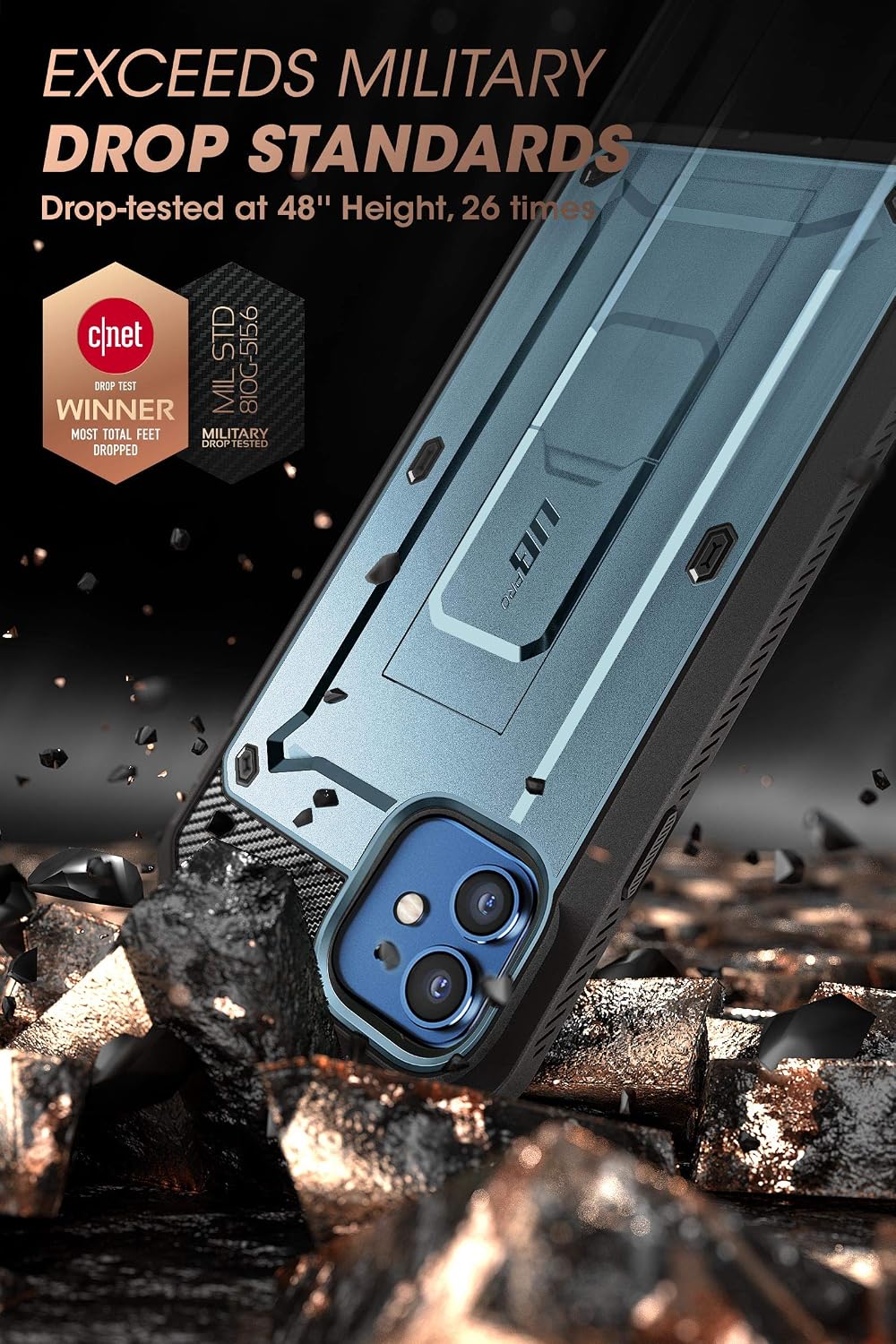 SUPCASE for iPhone 12 Mini Case (5.4 inch) with Screen Protector, Cerulean