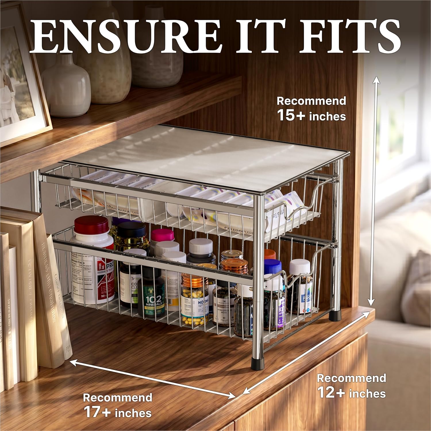 Simple Houseware Stackable 3 Tier Sliding Basket Organizer Drawer, Chrome