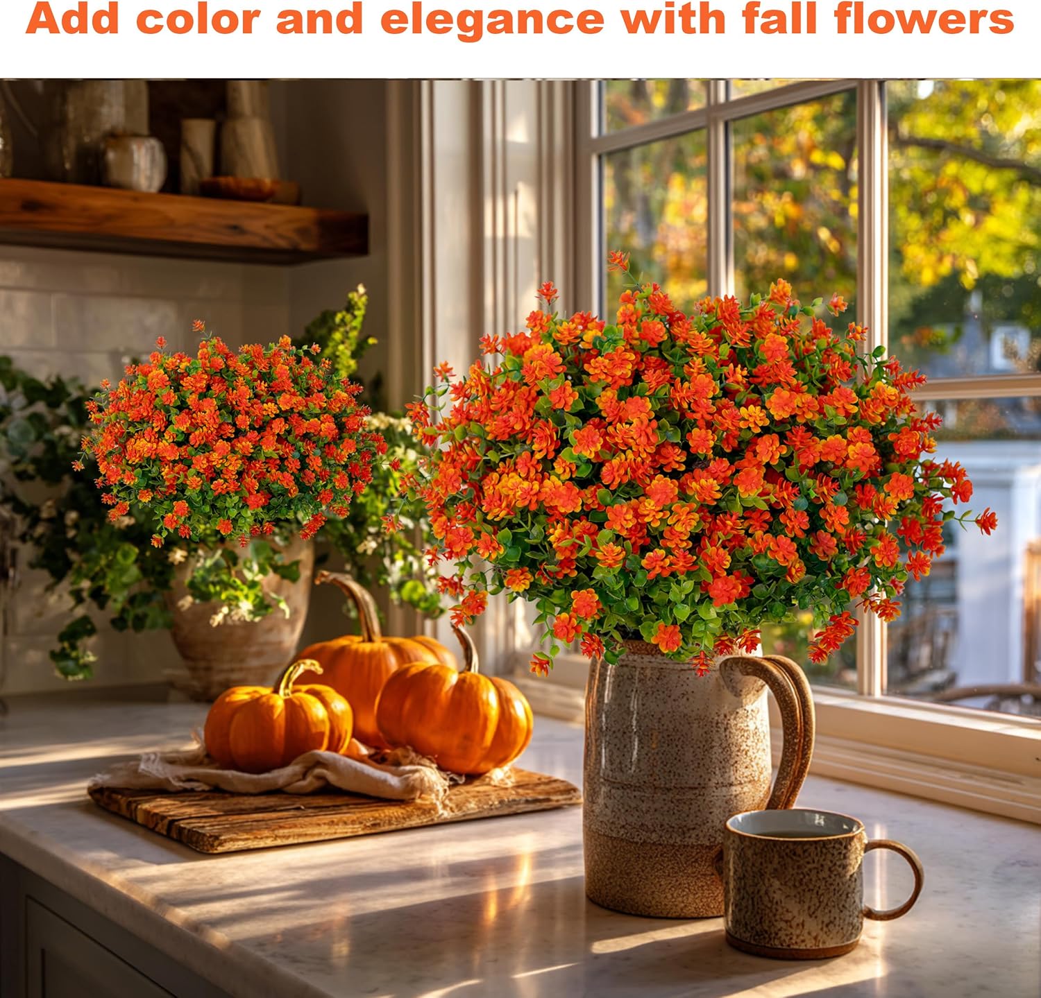 AXYLEX Artificial Flowers for Outdoors, 12 Bundles Fake Plants (Yellow) | UV resistant faux plastic flowers, no fade artificial greenery – garden, patio, porch & home