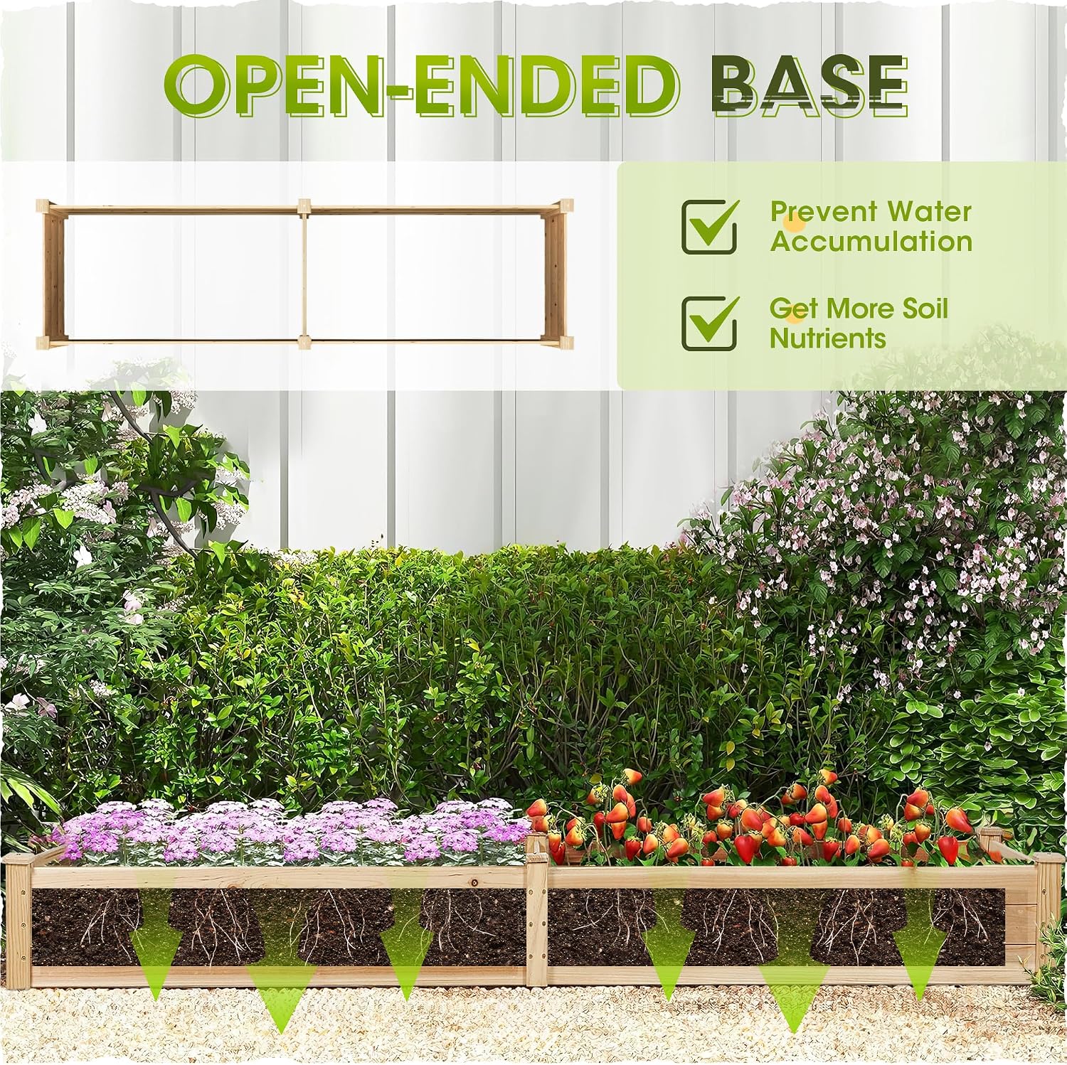 Crownland Outdoor Gardens 8 ft Raised Garden Bed Wooden Patio Raised Beds Backyard Elevated Planter Box Grow Vegetables Fruits Herb Yard Fast Easy