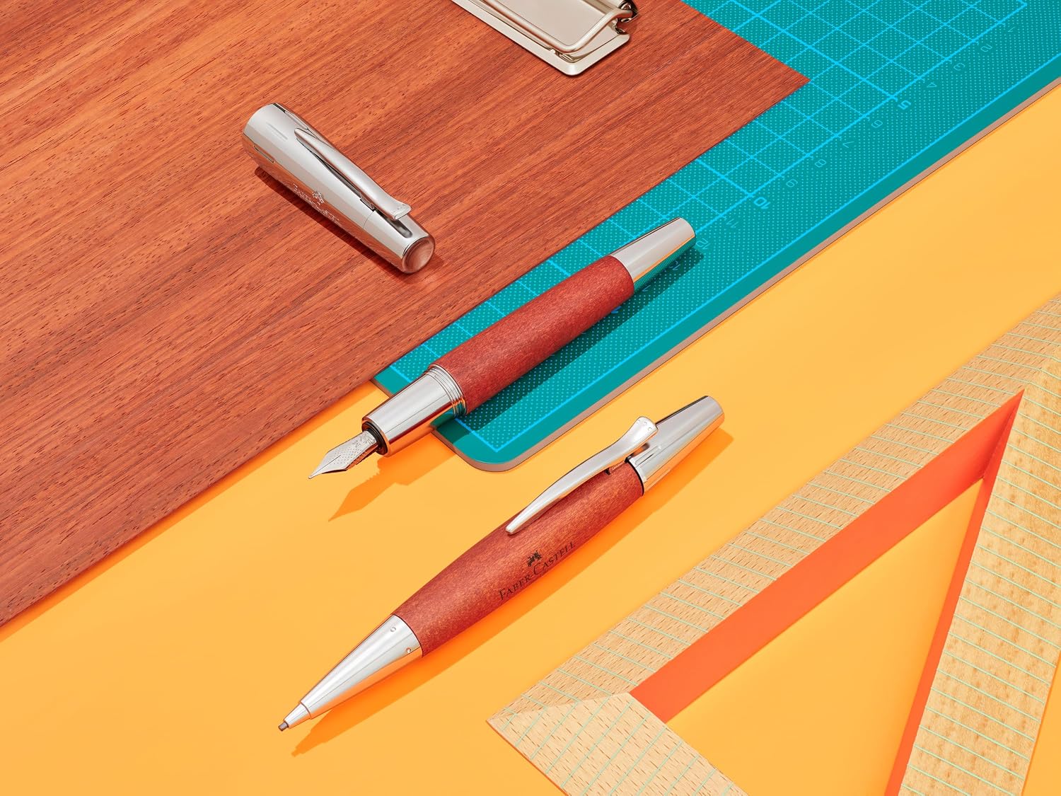 Faber-Castell e-motion Fountain Pen, Wood and Chrome Brown - Fine