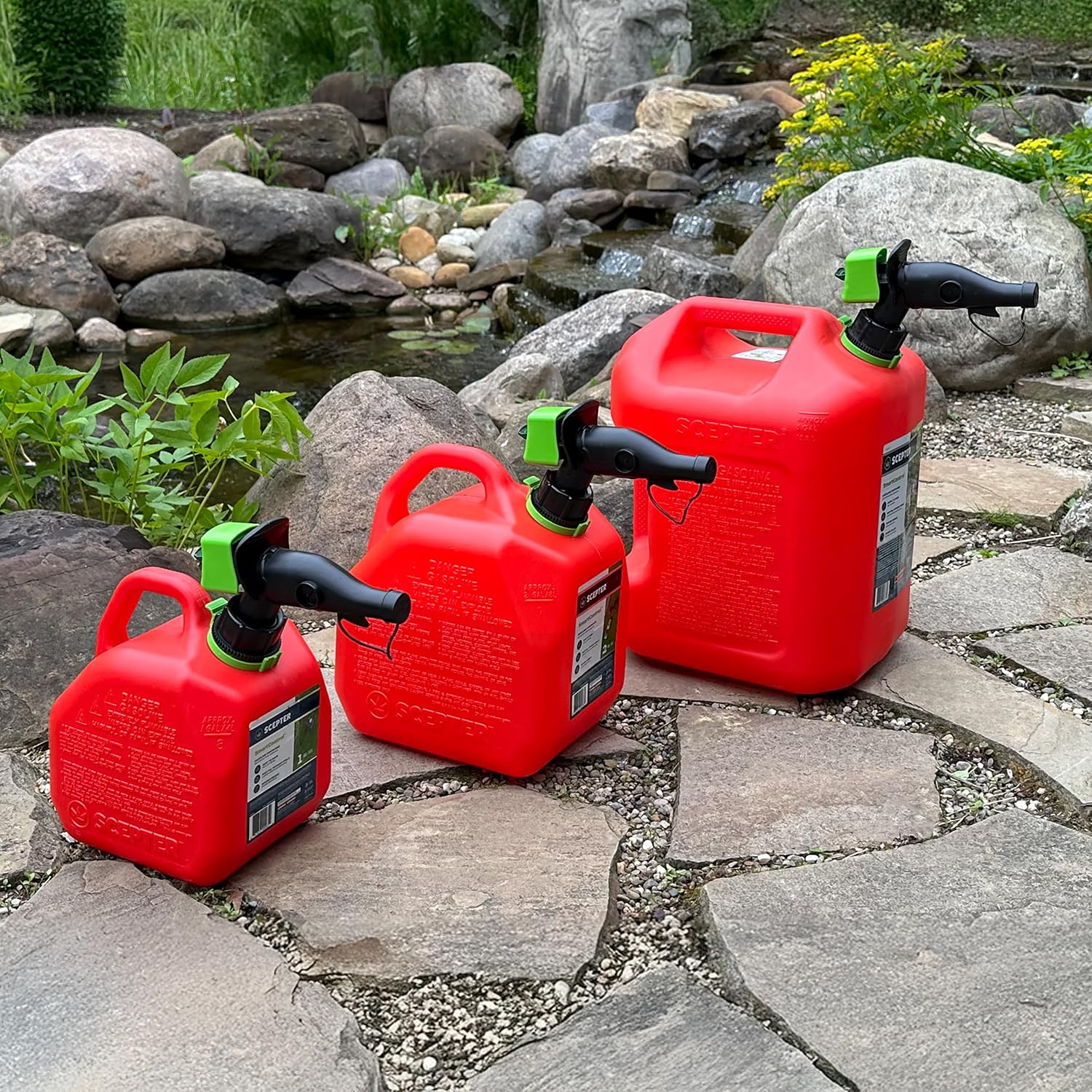 Scepter 1 Gal Gas Can, Spill Proof SmartControl Spout, Spout Extender, Red