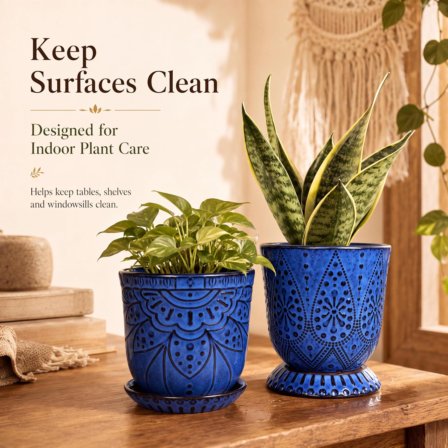 Gepege Ceramic Plant Pots, 6 Inch Indoor Planters with Drainage & Saucers