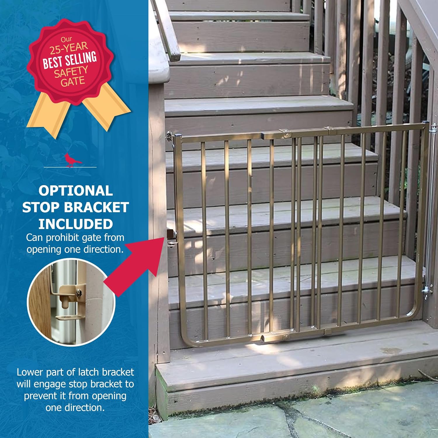 Cardinal Gates SS30OD Stairway Special Outdoor Baby & Pet Gate, Brown | SS30OD Stairway Special fits 27-42.5 in; weather-resistant outdoor baby/pet gate for stairs, decks, patios and porches.