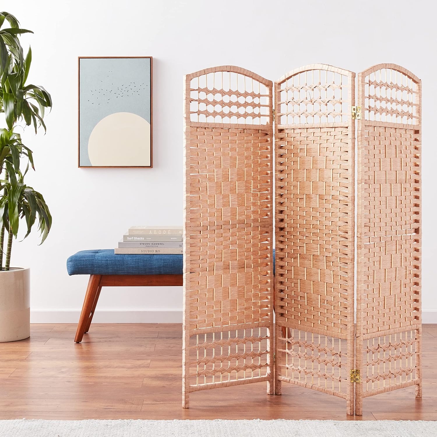 4 ft. Short Fiber Weave Folding Screen - Natural - 4 Panels