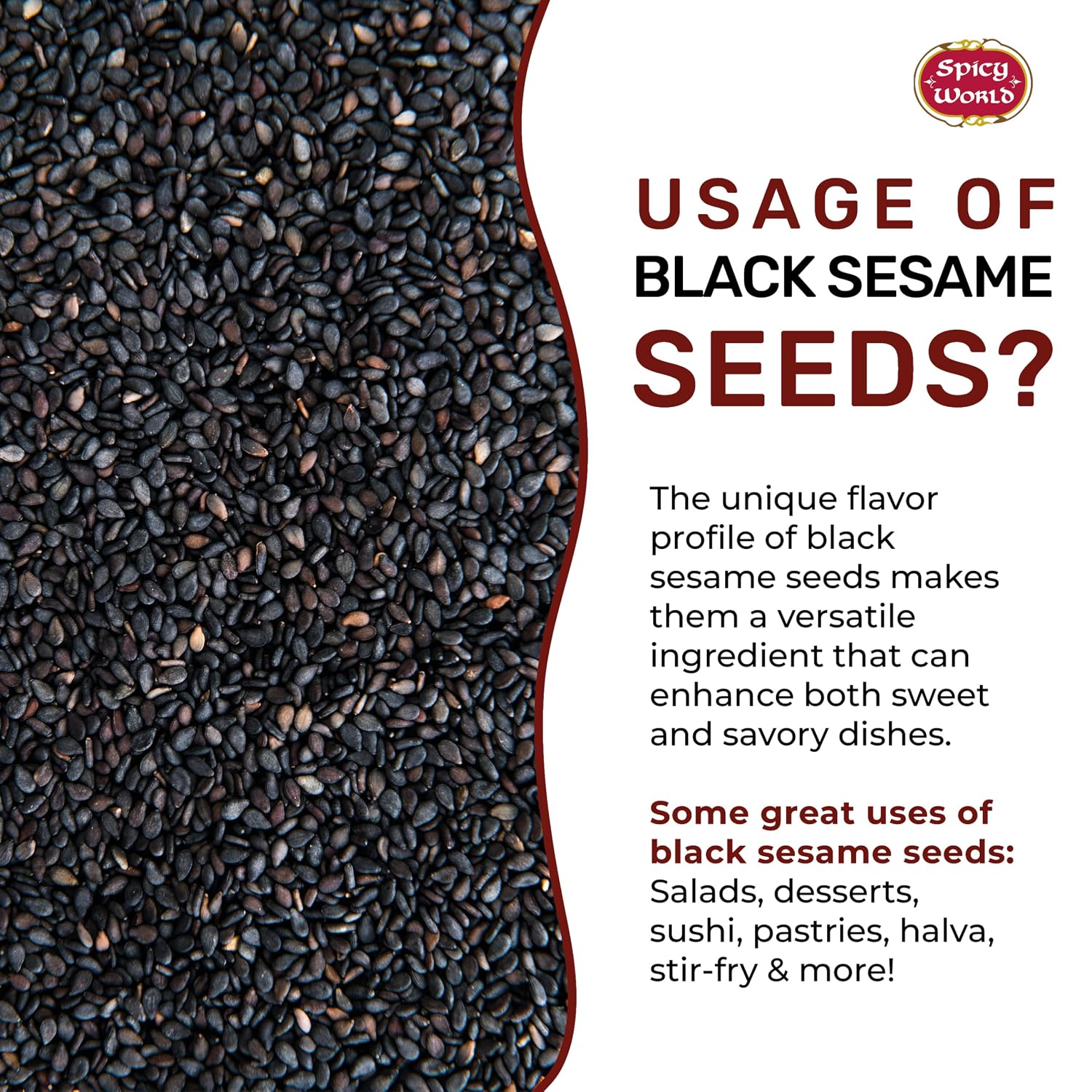 Raw Black Sesame Seeds 3 LB Bag - Natural - By Spicy World