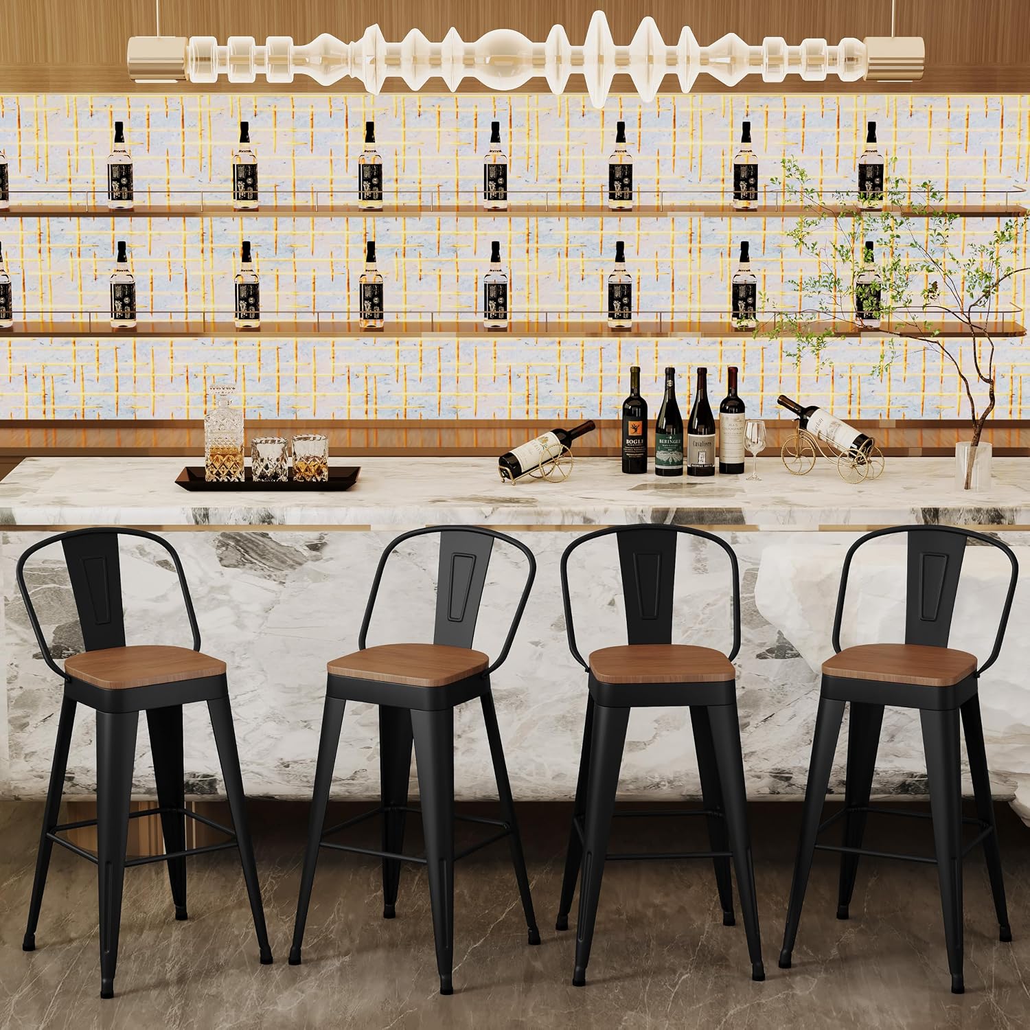 Aklaus Metal Bar Stools Set of 4