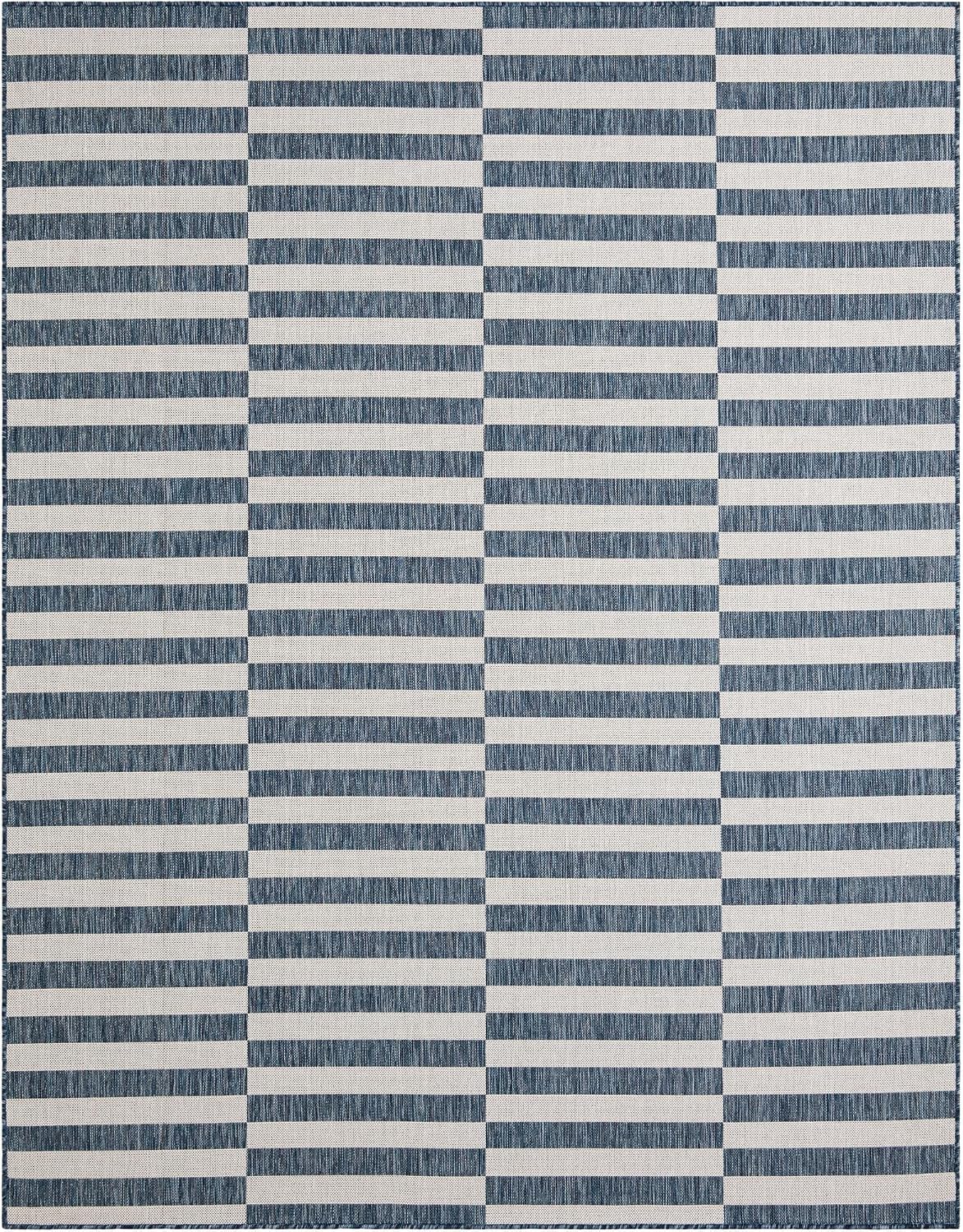Unique Loom Outdoor Striped Collection Area Rug - Striped (7' 1" x 10' Rectangle, Taupe/Ivory)