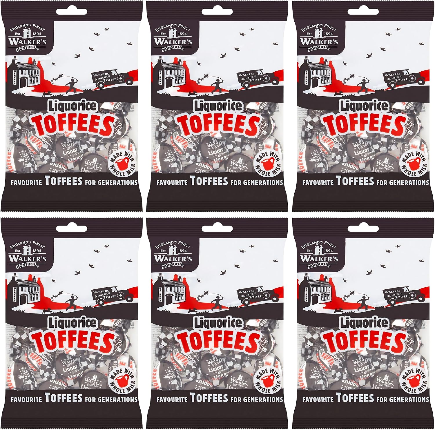 Walkers Nonsuch Liquorice Toffees Bag 5.29 Oz (Pack of 6) – Black Licorice Candy, British Chewy Toffee Candy, Old Fashioned Sweets