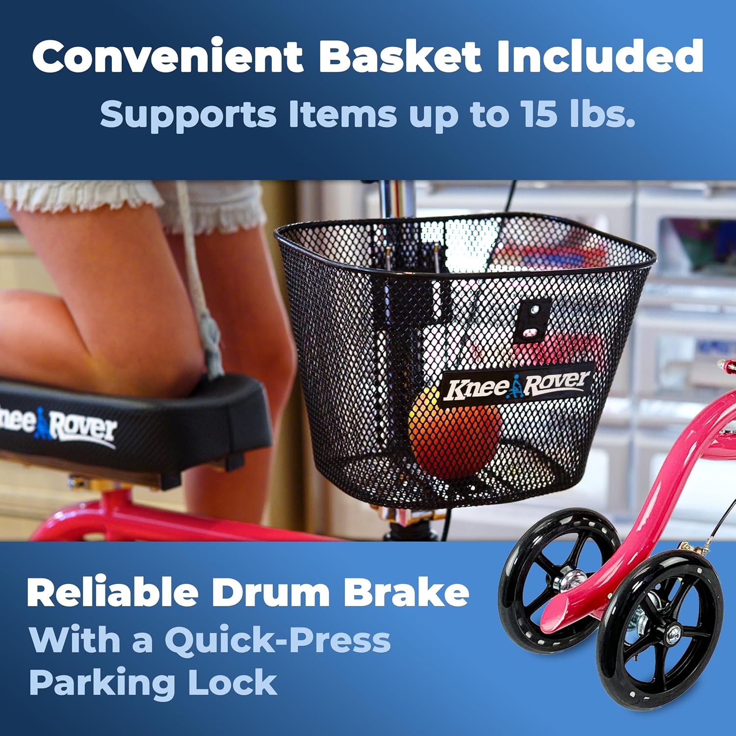 KneeRover Steerable Knee Scooter – Foldable Mobility Aid & Knee Walker with Basket for Adults