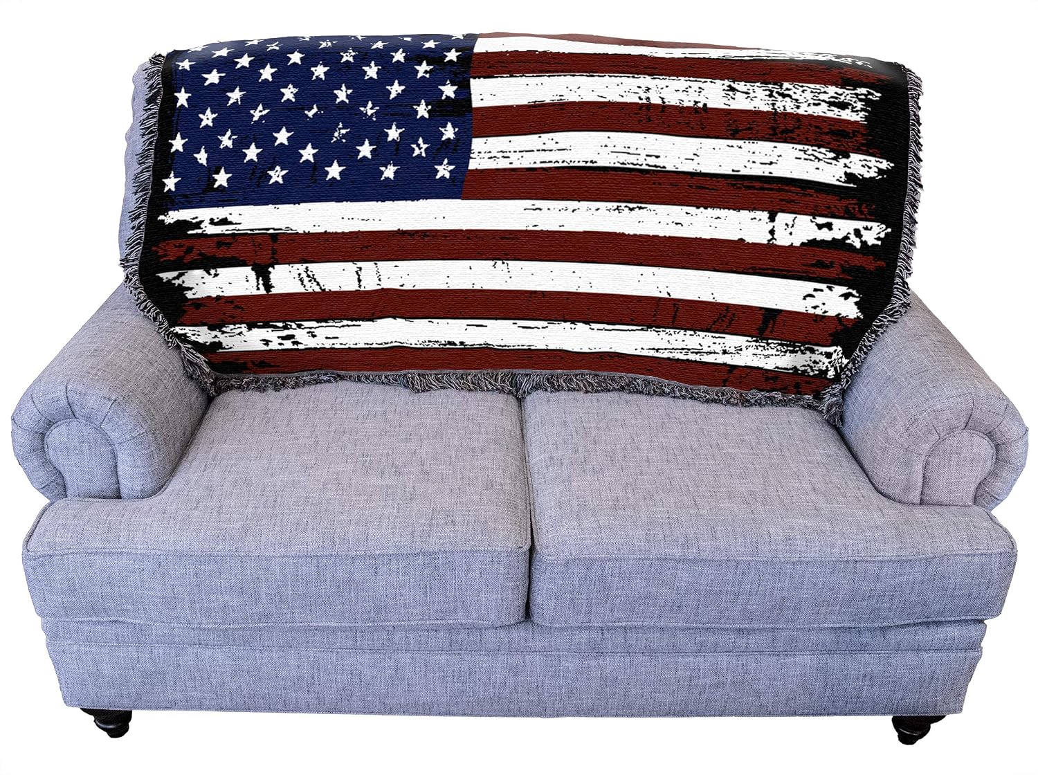 United States American Flag Blanket - Gift Soft Tapestry Throw Woven from Cotton - Made in The USA (69x48)