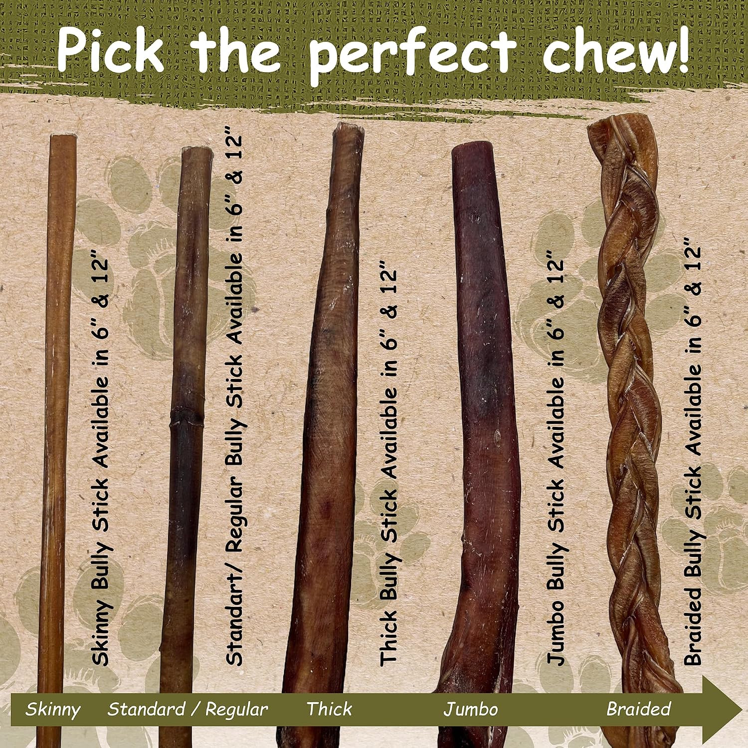 Top Dog Chews - 12 Inch Standard 12 Pack Bully Sticks, Long Lasting, 100% Natural Beef, Free Range Grass Fed, High Protein
