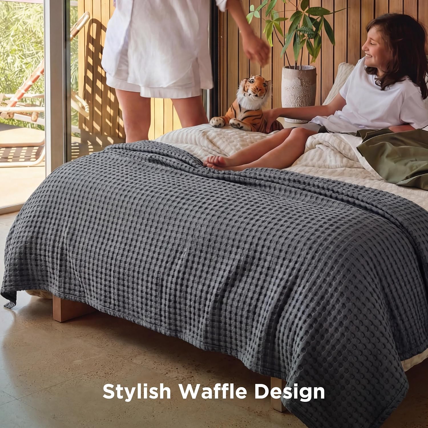 Bedsure Cooling Waffle Blanket for Hot Sleepers, Ivory, Queen, 90"x90"