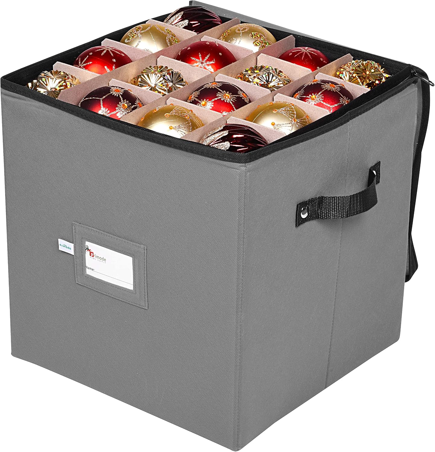 Christmas Ornament Storage Box, 4 Individual Trays Xmas Storage Container, Fits 64 Ornaments Decoration Balls, Constructed of Durable Polyester Material (Red)