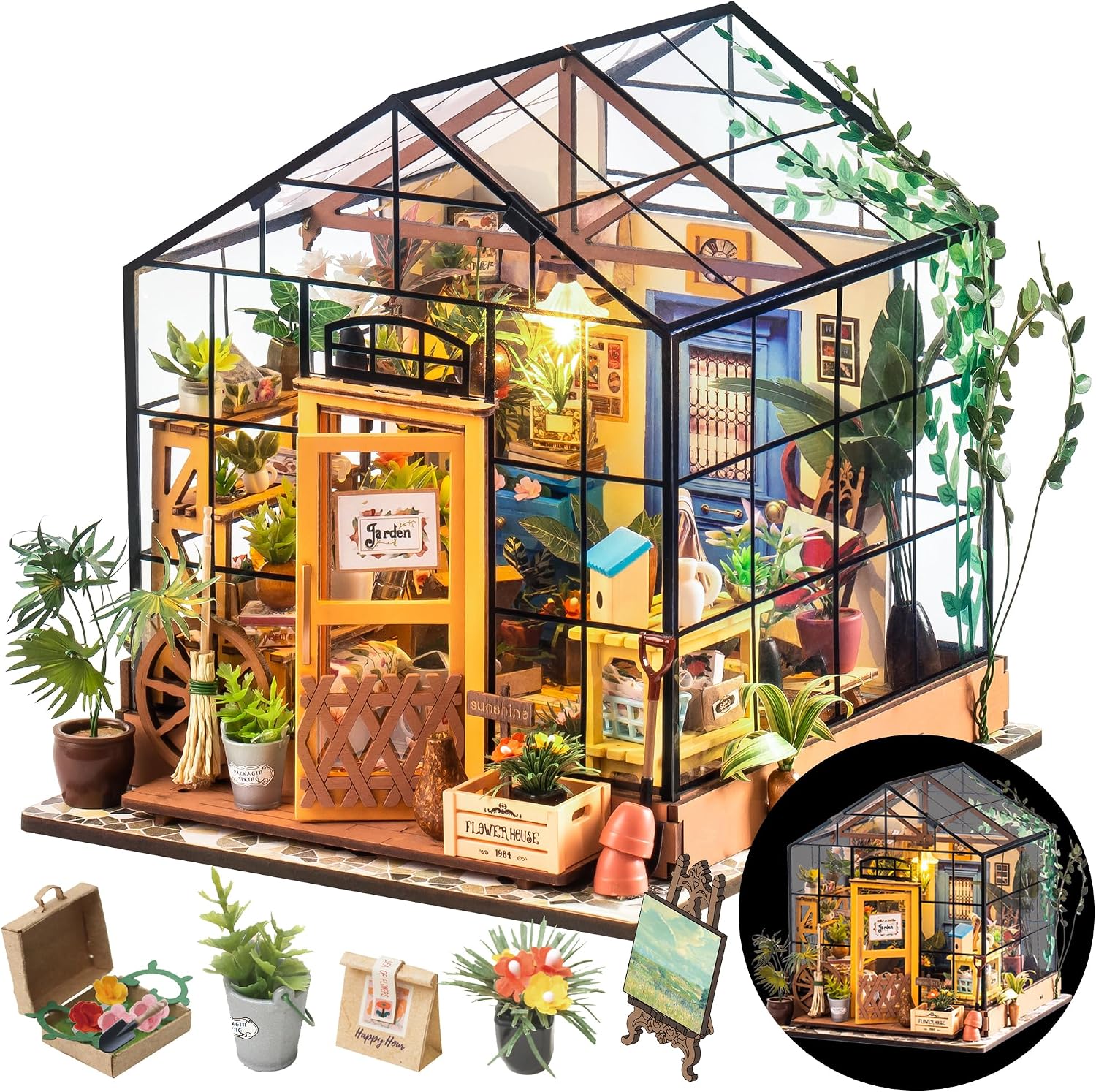 Rolife DIY Miniature Greenhouse Kits for Adults - Cathy's Flower House | Beginner-Friendly Diorama Kits Mayberry Street Tiny House For Adults