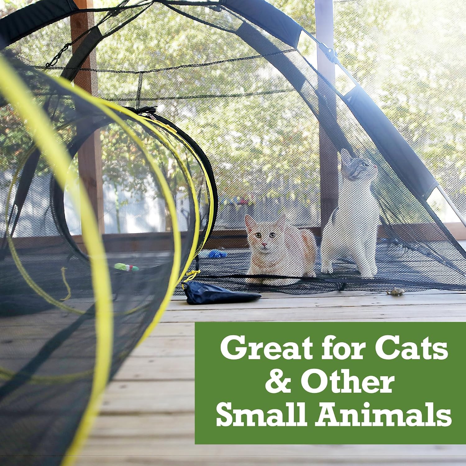Kitty Compound Outdoor Cat Enclosure and Tunnel, Play Tents | Portable playhouse setup letting indoor felines enjoy fresh air outside while staying contained, safe and secure at all times