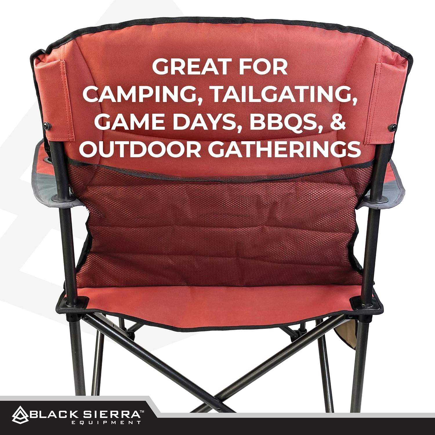 Black Sierra Oversize XL Camping Chair Supports 500 lbs, Padded Folding Outdoor Chair w/ 2 Cupholders and Carrybag