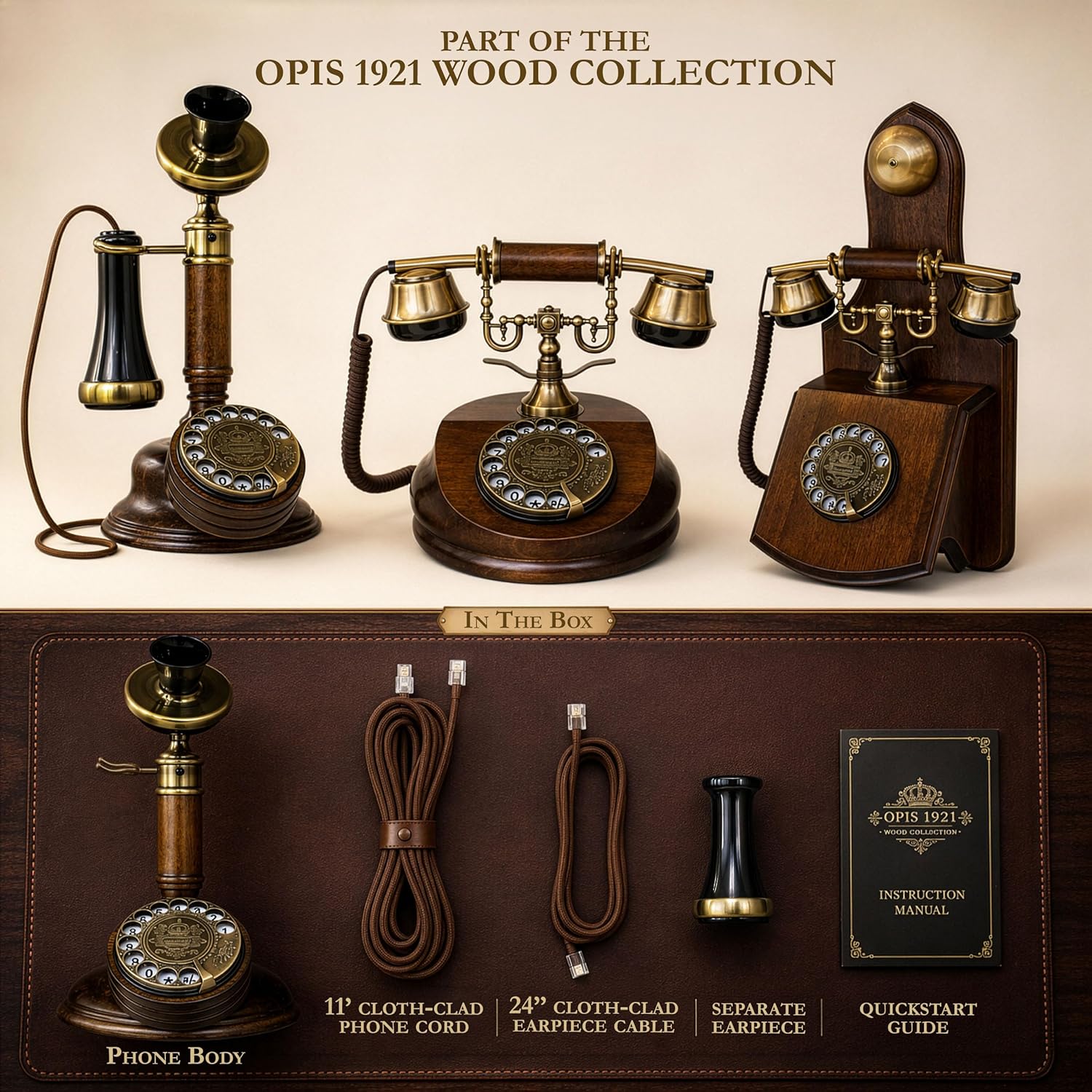Opis Technology 1921 Cable Model C — A Real-Wood Candlestick Rotary Phone, Fully Working on Modern Home Phone Lines.