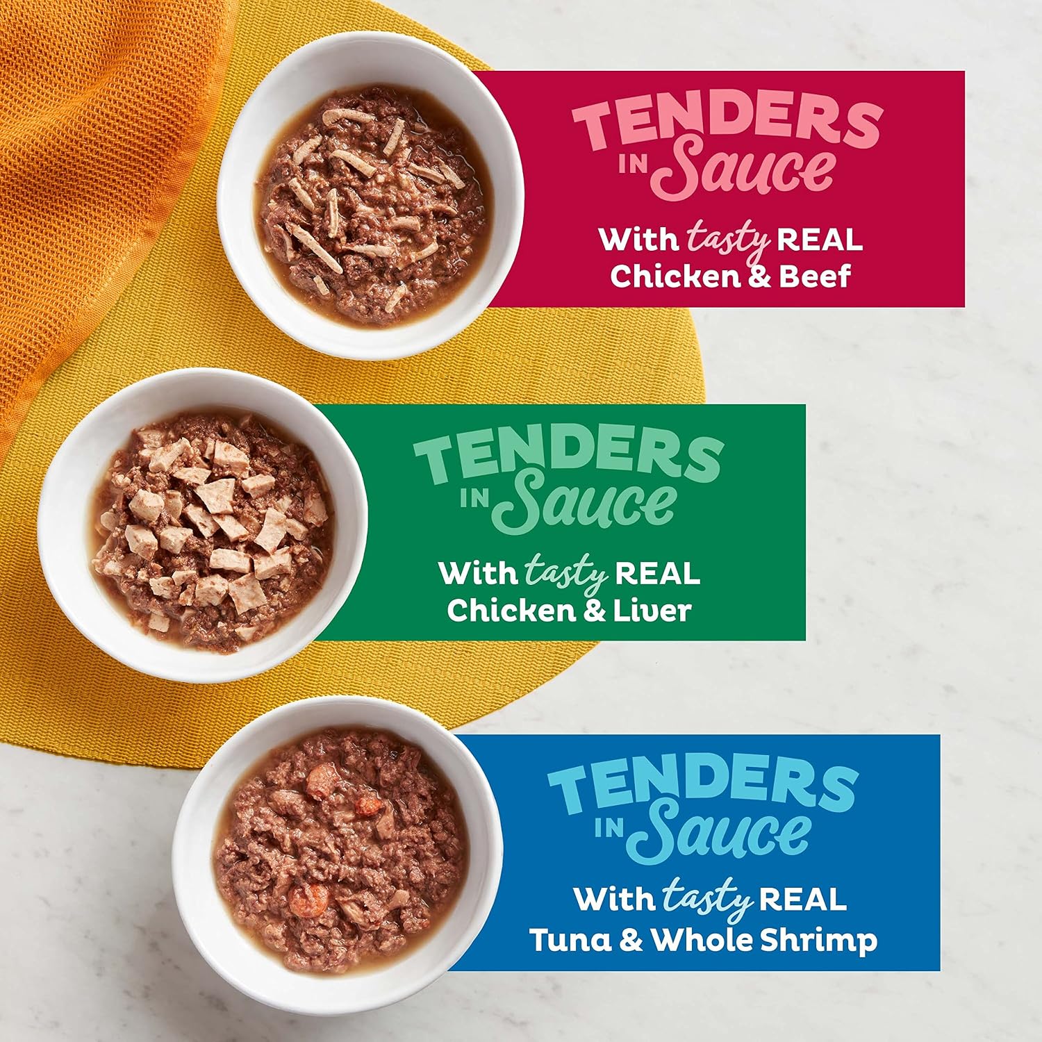 Meow Mix Tenders in Sauce, Wet Cat Food with Tuna & Whole Shrimp, 12 Cups